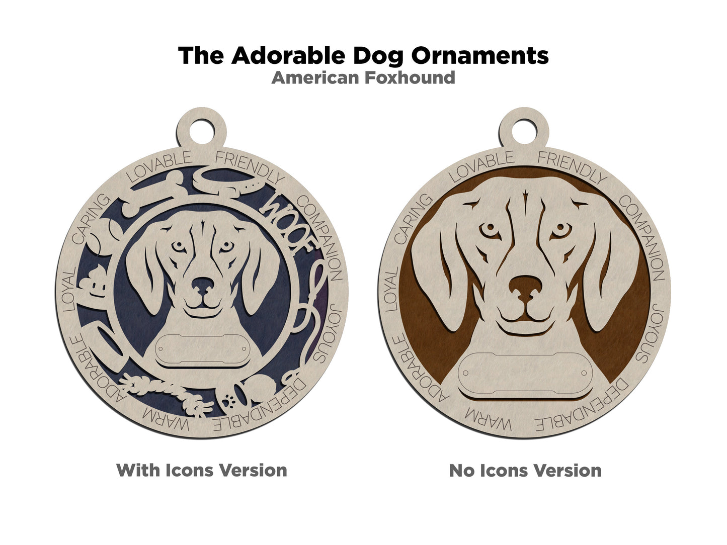 Personalized 3" Round Wooden Dog Christmas Ornament - American Foxhound Design - Customizable Name & Text - Handcrafted in USA - Choose Background Color - Perfect Holiday Gift for Pet Lovers
