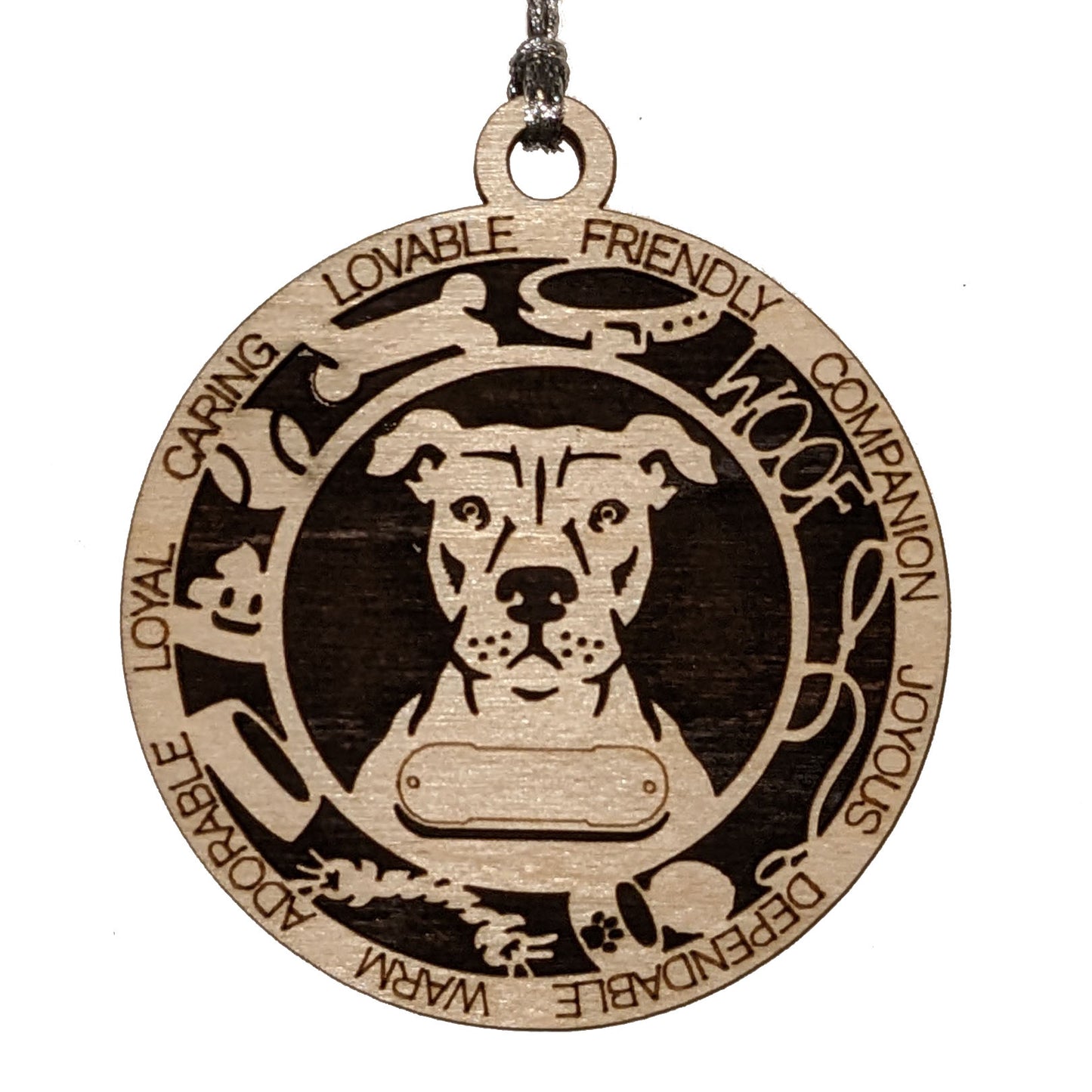 Personalized 3" Wooden Dog Christmas Ornament - Customizable Pit Bull Terrier Design with Uncropped Ears - Handcrafted in USA - Choose Background Color & Add Dog's Name - Perfect Holiday Gift!