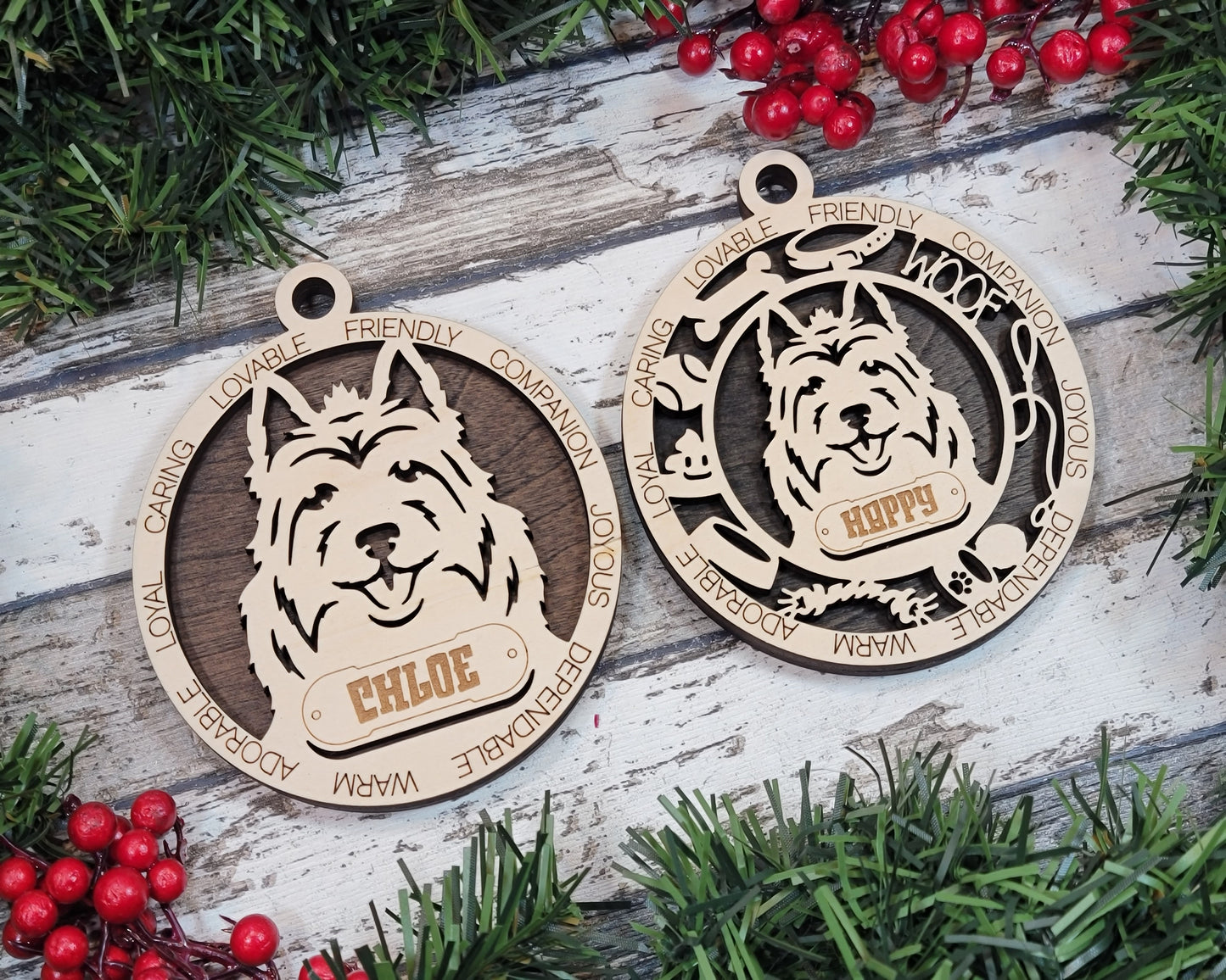 Personalized 3" Round Wooden Dog Christmas Ornament - Australian Terrier Design - Customizable Name Tag & Text - Handcrafted in USA - Choose Colorful Backgrounds - Perfect Holiday Gift!