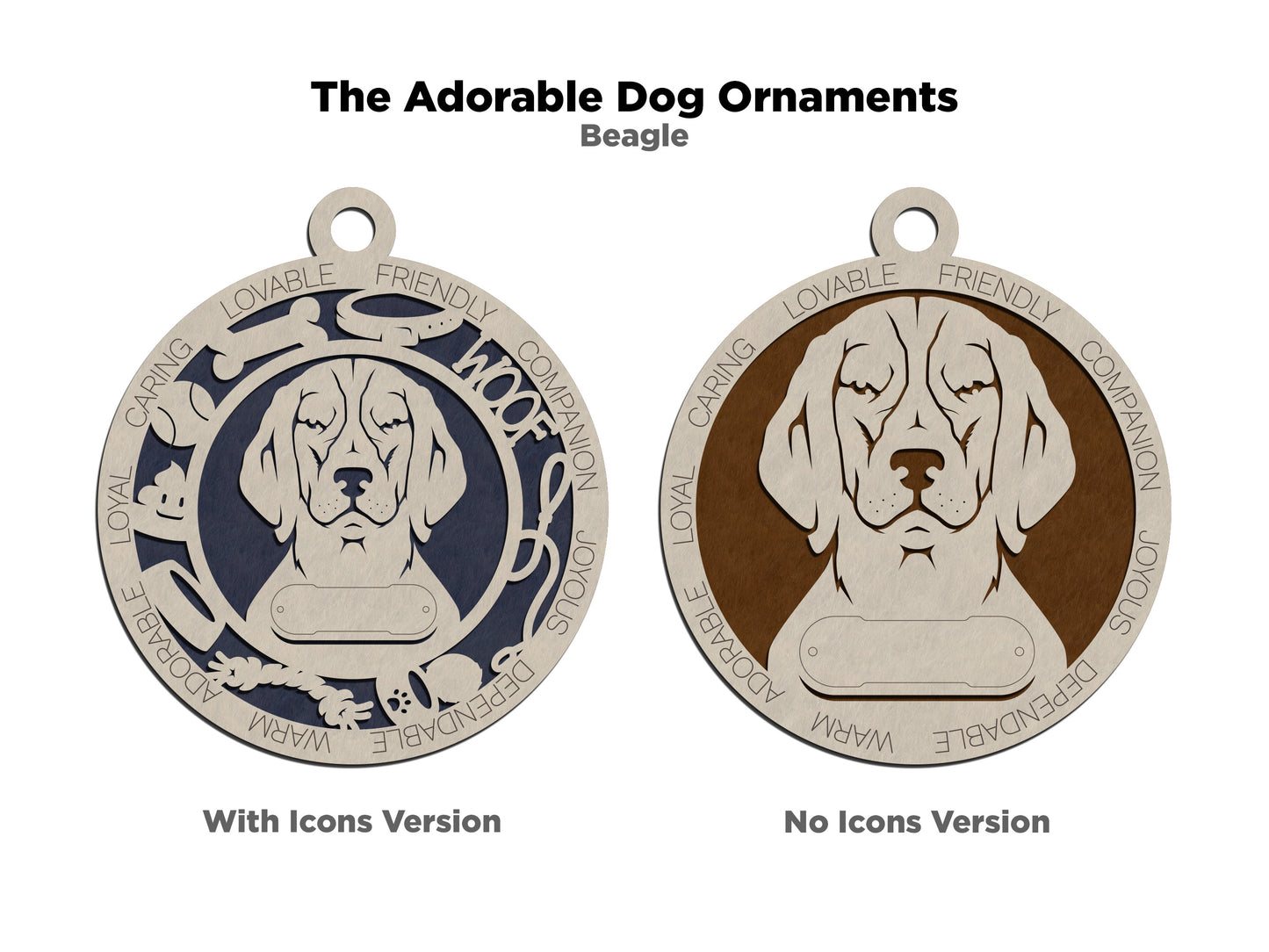 Personalized Beagle Dog Christmas Ornament, 3" Round Laser Cut, 2-Layer Wooden Design, Customizable Name Tag & Text, Handcrafted in USA, Natural Wood & Color Options, Perfect Holiday Gift!