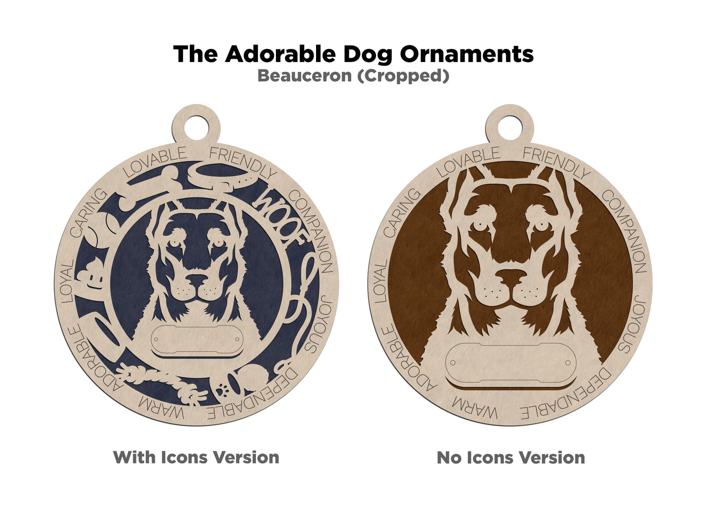 Personalized 3" Round Wooden Dog Christmas Ornament - Beauceron Design with Cropped Ears - Customizable Name & Text - Handcrafted in USA - Choose Colorful Background - Perfect Holiday Gift!