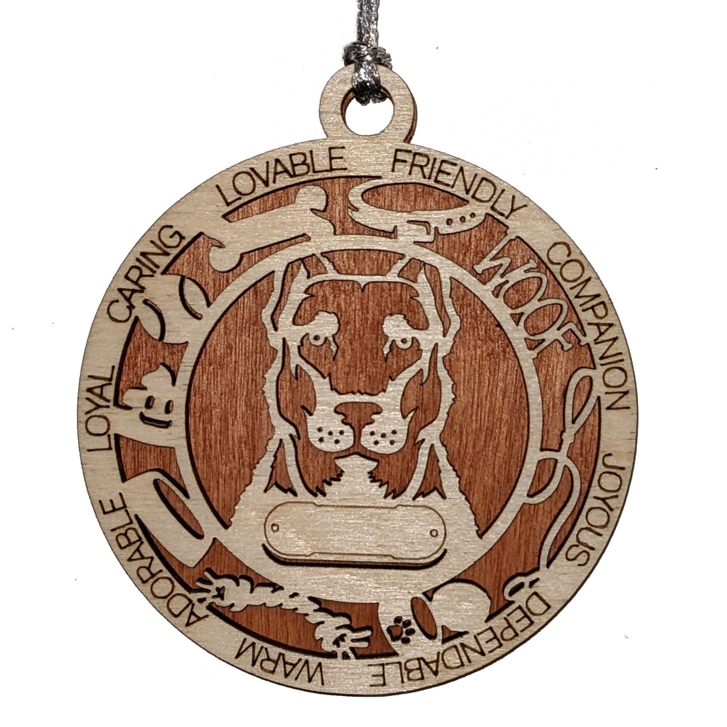 Personalized 3" Round Wooden Dog Christmas Ornament - Beauceron Design with Cropped Ears - Customizable Name & Text - Handcrafted in USA - Choose Colorful Background - Perfect Holiday Gift!