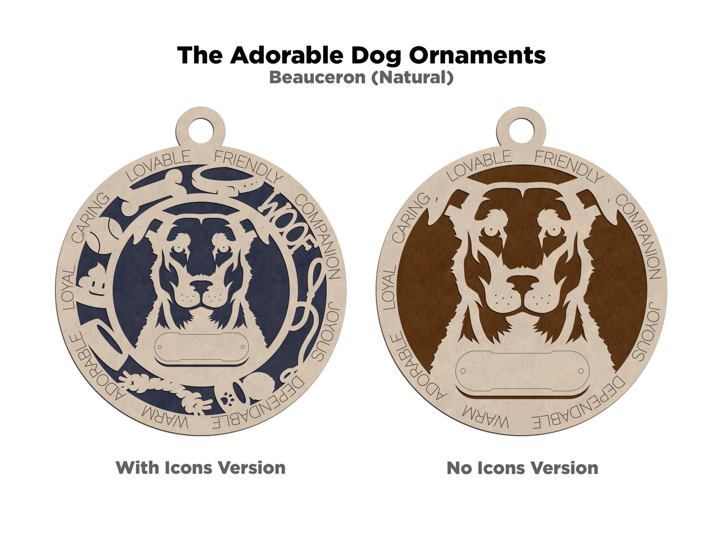 Personalized 3" Wooden Dog Christmas Ornament - Beauceron Design with Uncropped Ears - Customizable Name & Text - Handcrafted in USA - Choose Background Color or Print - Perfect Holiday Gift!