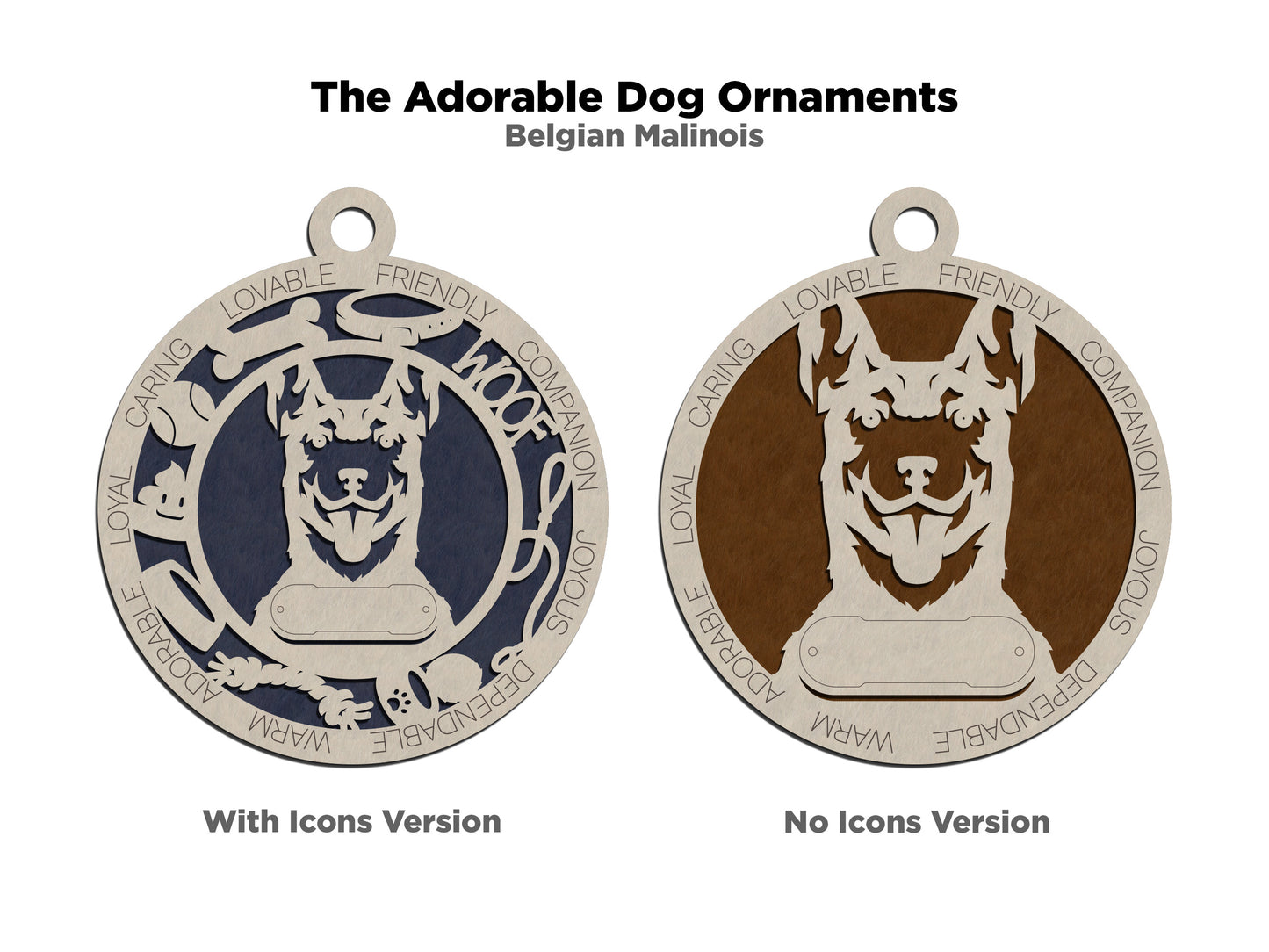 Personalized Belgian Malinois Dog Christmas Ornament, 3" Round Laser Cut, 2-Layer Wooden Design, Customizable Name Tag & Text, Handcrafted in USA, Choose Colorful Background, Perfect Holiday Gift