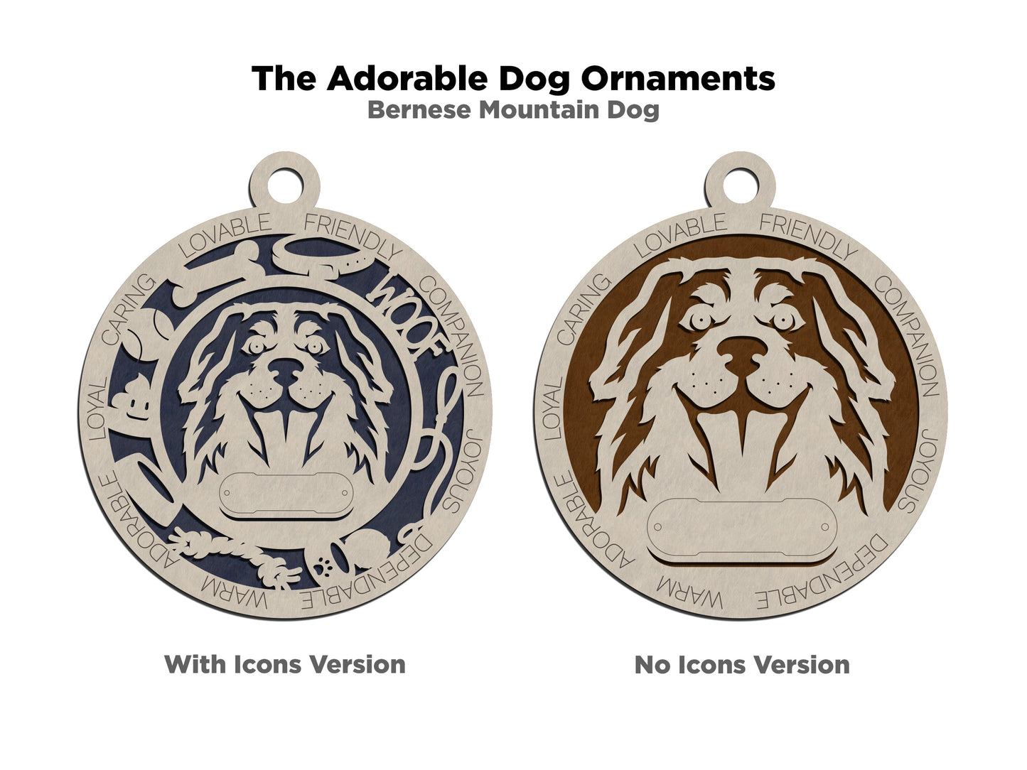 Personalized Bernese Mountain Dog Christmas Ornament, 3" Round, 2-Layer Laser Cut Wood, Customizable Name Tag & Text, Handcrafted in USA, Choose Colorful Background, Perfect Holiday Gift!