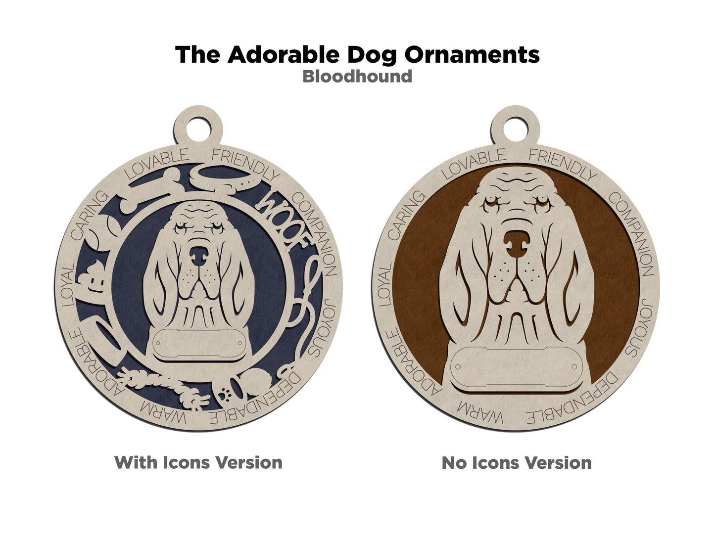 Personalized Bloodhound Dog Christmas Ornament, 3" Round, 2-Layer Laser Cut Wood, Customizable Name Tag & Text, Handcrafted in USA, Choose Colorful Background, Perfect Holiday Gift for Dog Lovers