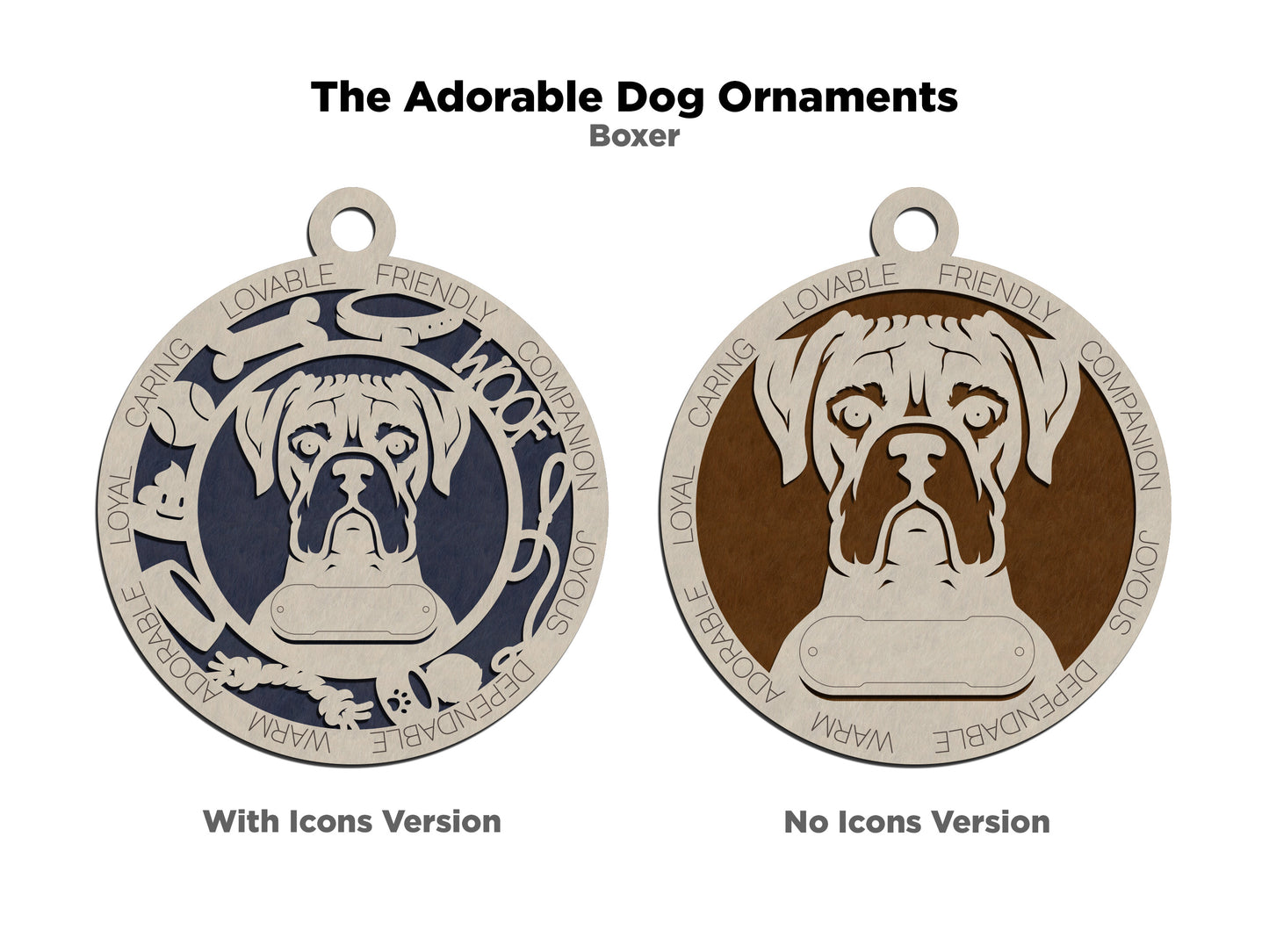 Personalized Boxer Dog Christmas Ornament - 3" Round, 2-Layer Laser Cut Wood - Customizable Name Tag & Text - Handcrafted in USA - Choose Colorful Backgrounds - Perfect Holiday Gift for Pet Lovers