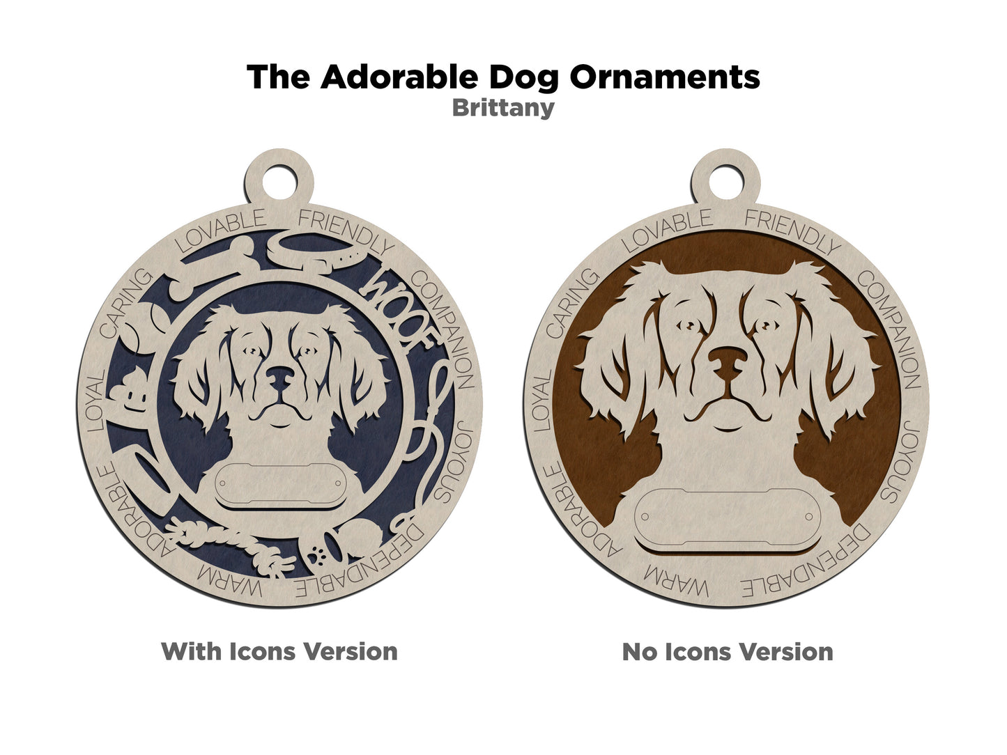 Personalized Brittany Dog Christmas Ornament - 3" Round, 2-Layer Laser Cut Wood - Customizable Name Tag & Text - Handcrafted in USA - Choose Colorful Backgrounds - Perfect Holiday Pet Gift!