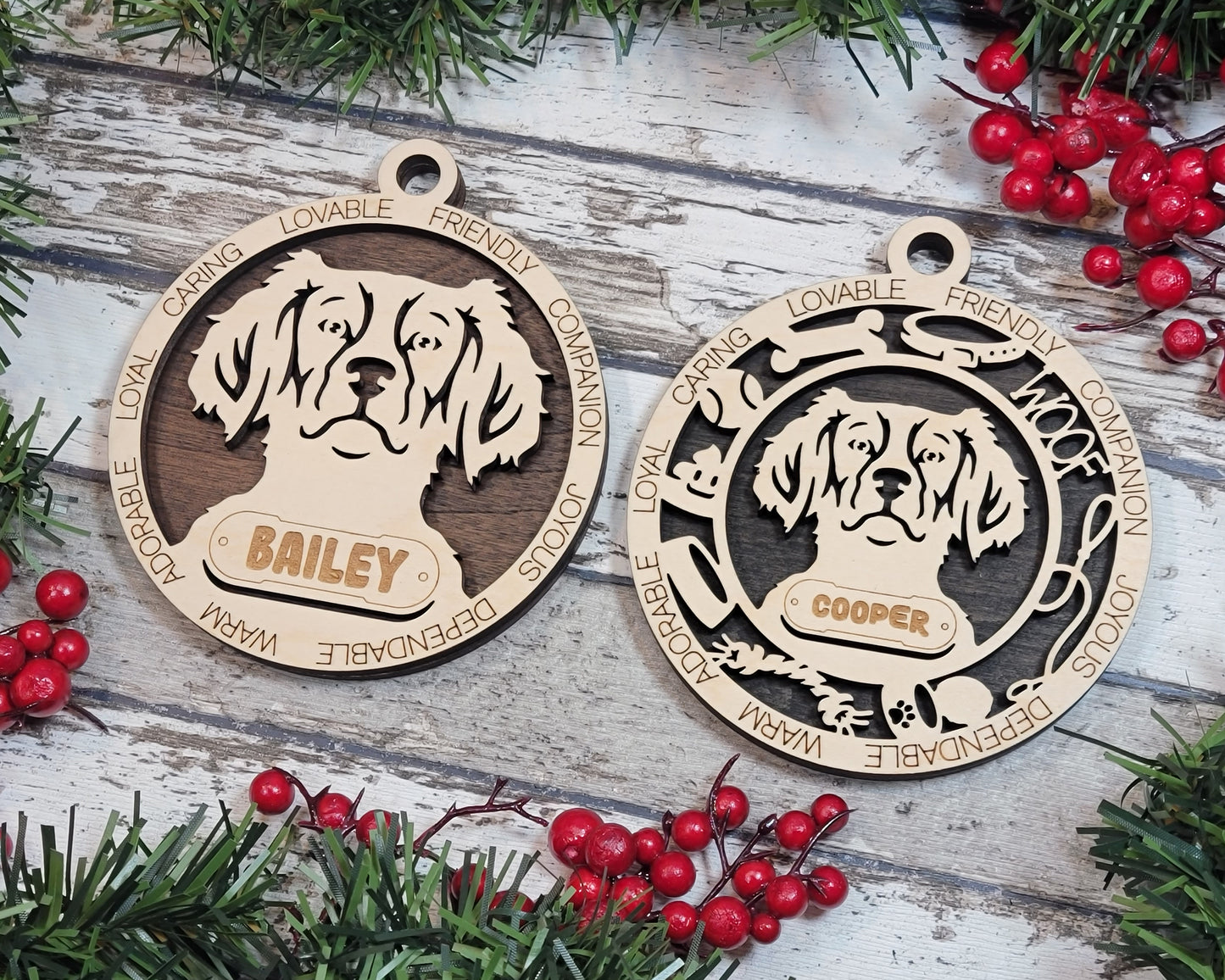 Personalized Brittany Dog Christmas Ornament - 3" Round, 2-Layer Laser Cut Wood - Customizable Name Tag & Text - Handcrafted in USA - Choose Colorful Backgrounds - Perfect Holiday Pet Gift!