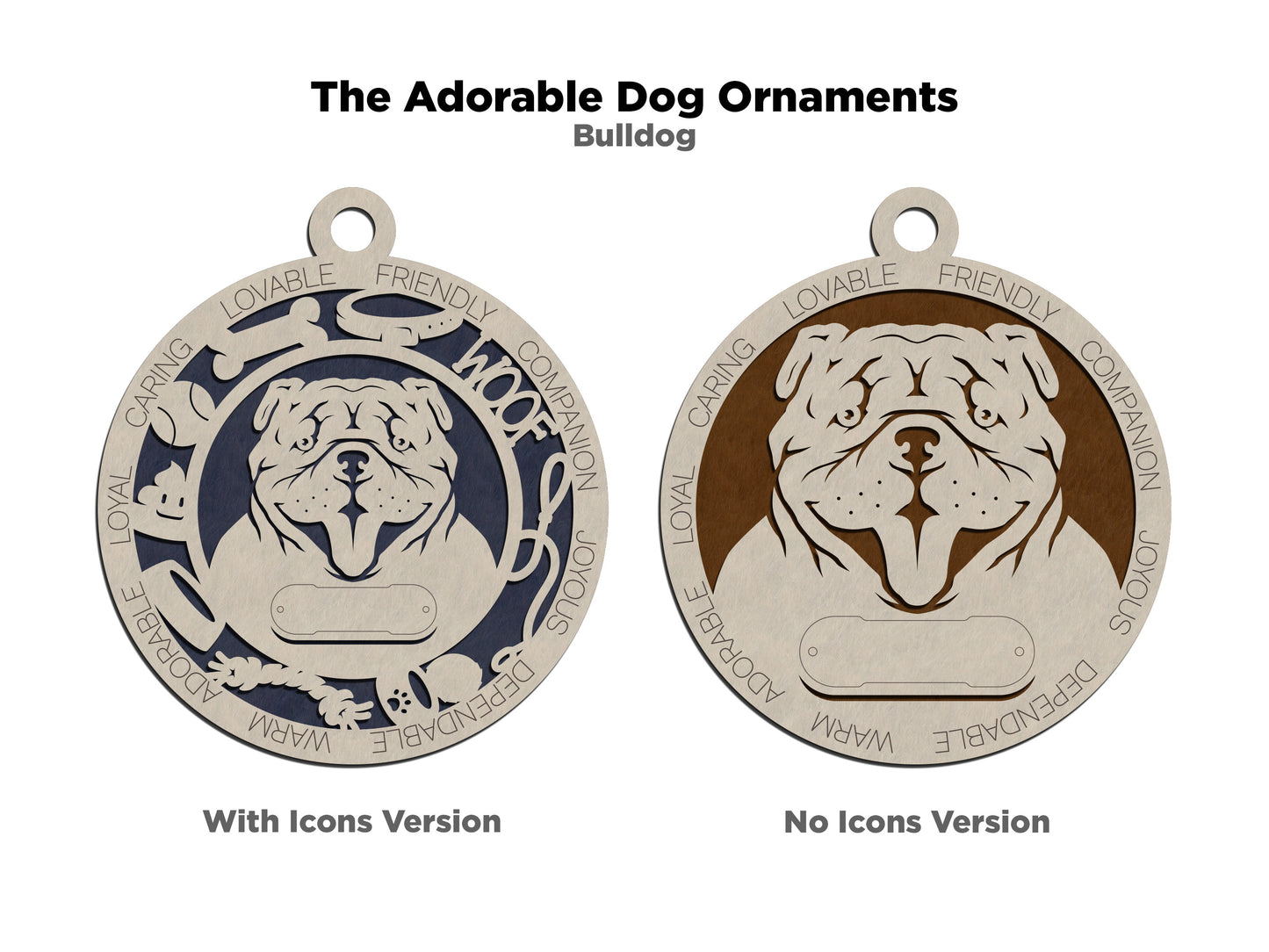 Personalized Bulldog Dog Christmas Ornament - 3" Round, 2-Layer Laser Cut Wood - Customizable Name Tag & Text - Handcrafted in USA - Choose Colorful Backgrounds - Perfect Holiday Gift for Pet Lovers