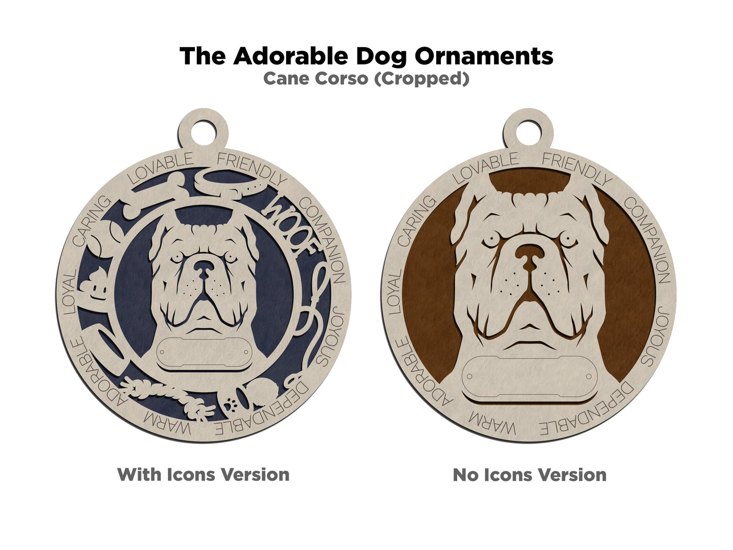 Personalized Cane Corso Dog Christmas Ornament, 3" Round, 2-Layer Laser Cut Wood, Customizable Name Tag & Text, Handcrafted in USA, Natural Wood & Color Options, Perfect Holiday Gift for Pet Lovers
