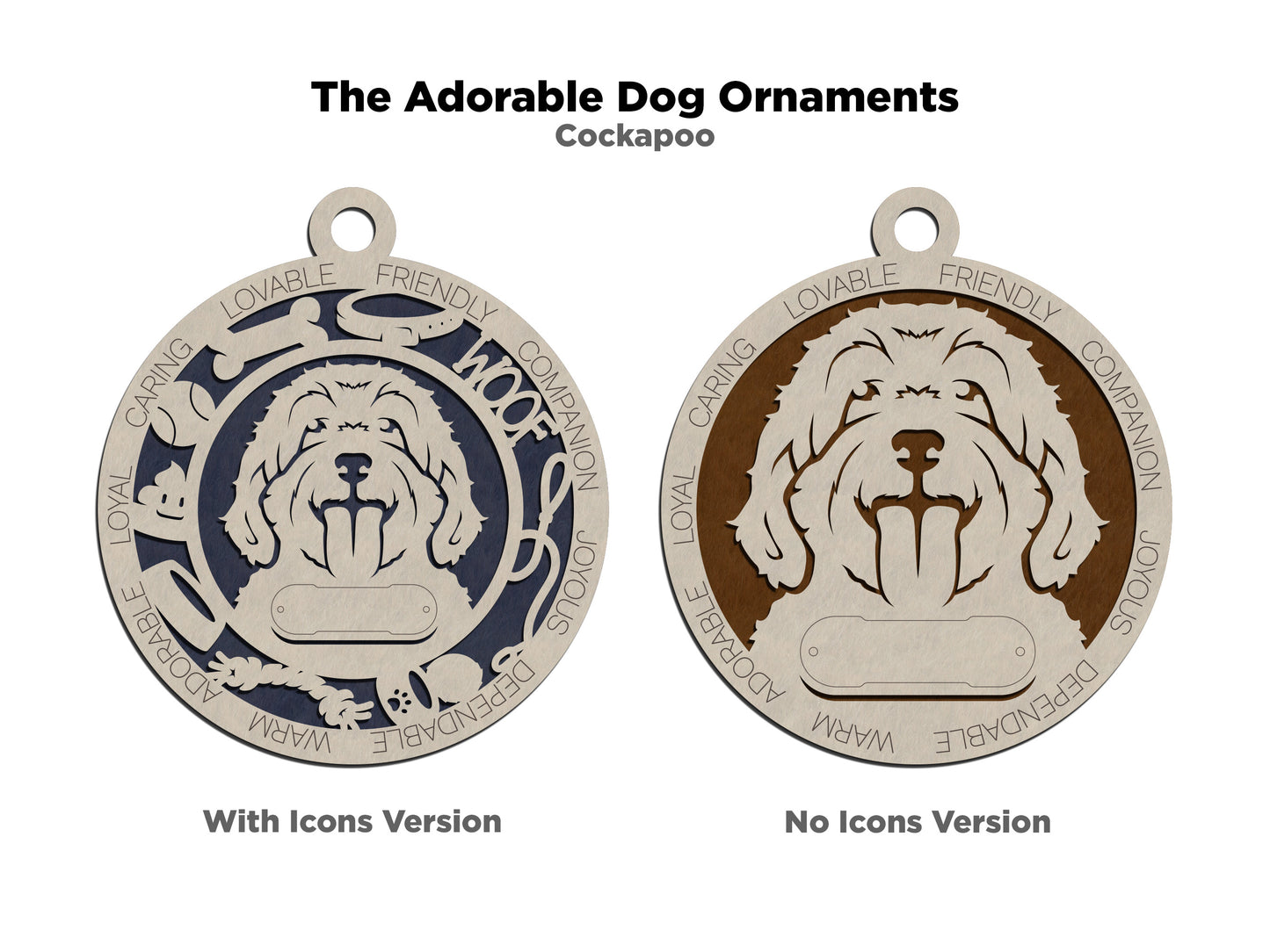 Personalized Cockapoo Dog Christmas Ornament, 3" Round Laser Cut, 2-Layer Wooden Design, Customizable Name Tag & Text, Handcrafted in USA, Choose Colorful Background, Perfect Holiday Gift!