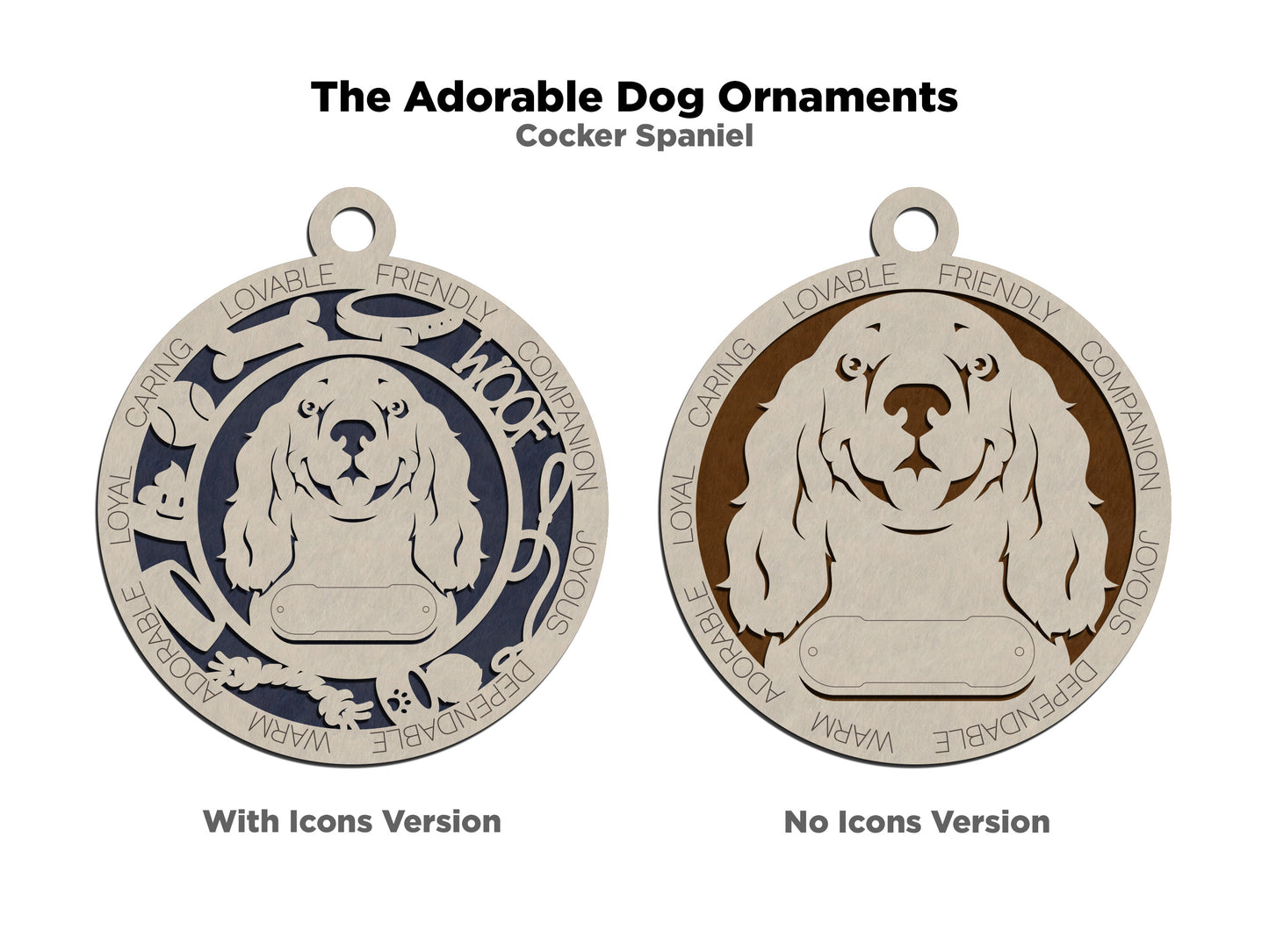 Personalized Cocker Spaniel Dog Christmas Ornament, 3" Round, 2-Layer Laser Cut Wood, Customizable Name Tag & Text, Handcrafted in USA, Choose Background Color/Print, Perfect Holiday Gift!