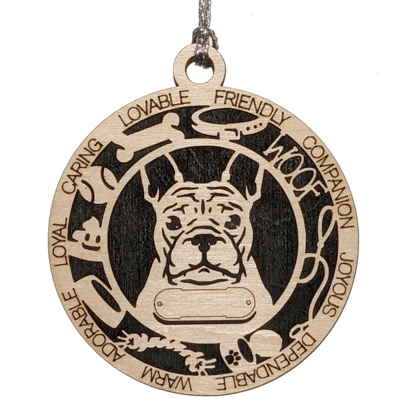 Personalized French Bulldog Christmas Ornament - 3" Round, 2-Layer Laser Cut Wood - Custom Dog Name & Text - Handcrafted in USA - Choose Colorful Backgrounds - Perfect Holiday Gift for Pet Lovers