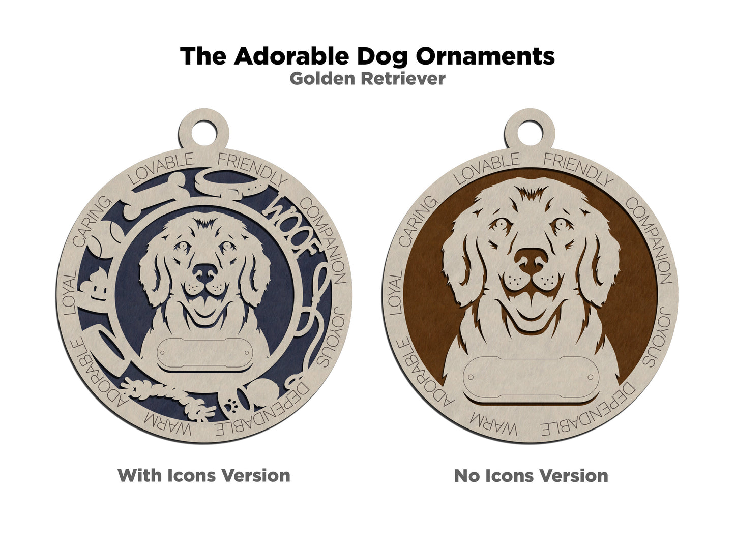 Personalized Golden Retriever Dog Christmas Ornament, 3" Round, 2-Layer Laser Cut Wood, Customizable Name Tag & Text, Handcrafted in USA, Choose Colorful Background, Perfect Holiday Gift!