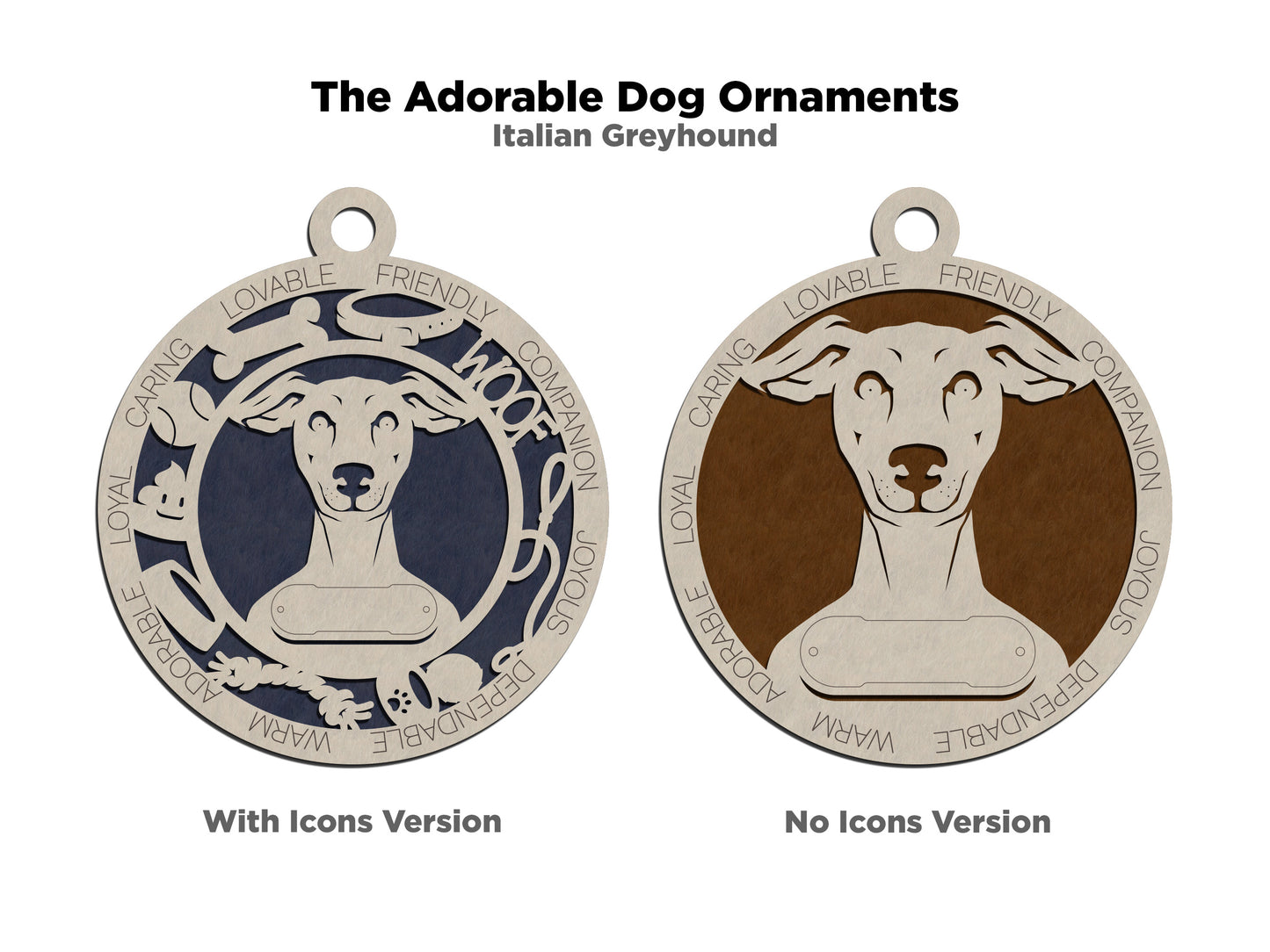 Personalized Italian Greyhound Dog Christmas Ornament, 3" Round, 2-Layer Laser Cut Wood, Customizable Name & Text, Handcrafted in USA, Choose Background Color, Perfect Holiday Gift for Pet Lovers