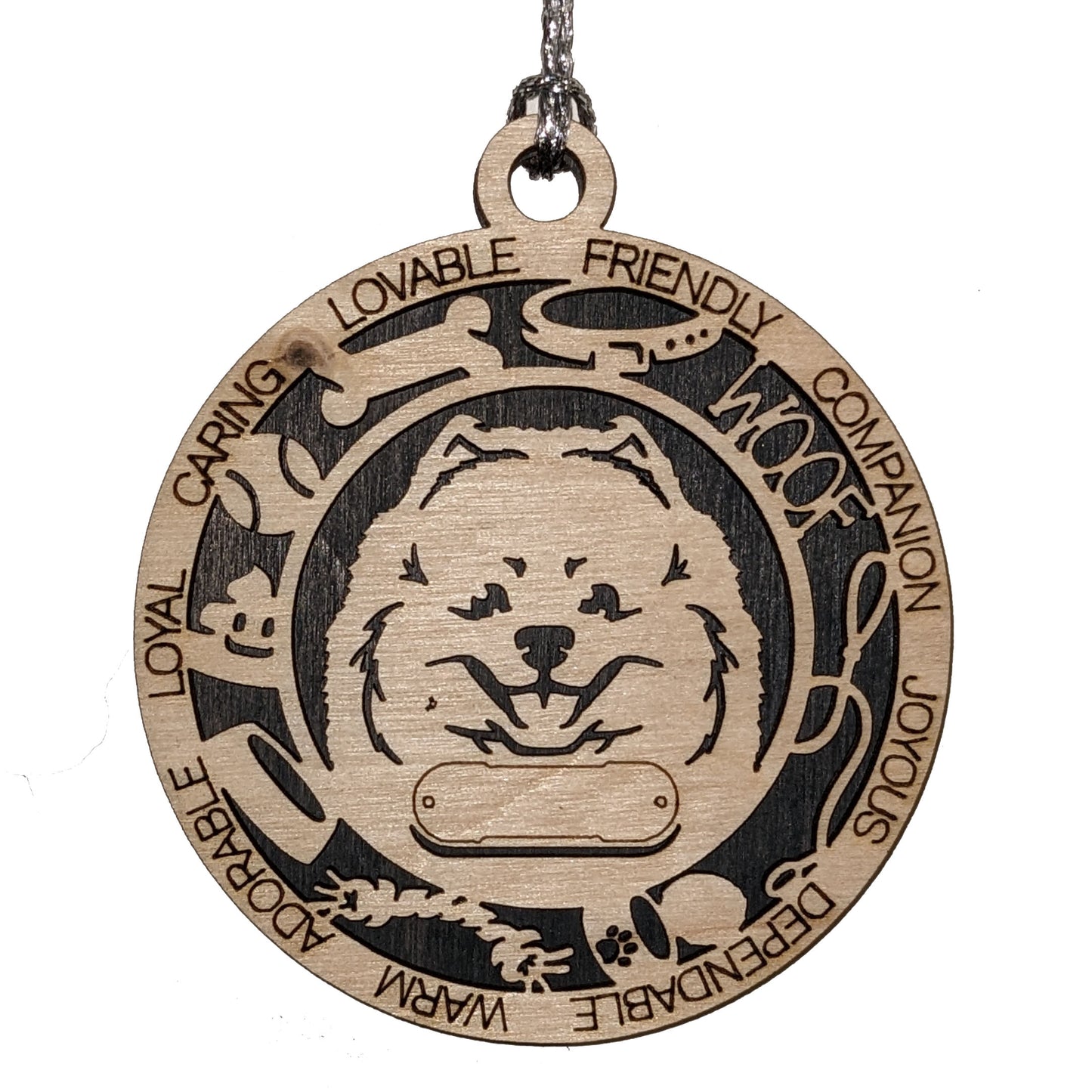 Personalized Pomeranian Dog Christmas Ornament, 3" Round Laser Cut, 2-Layer Wooden Design, Customizable Name Tag & Text, Handcrafted in USA, Natural Wood & Color Options, Perfect Holiday Gift