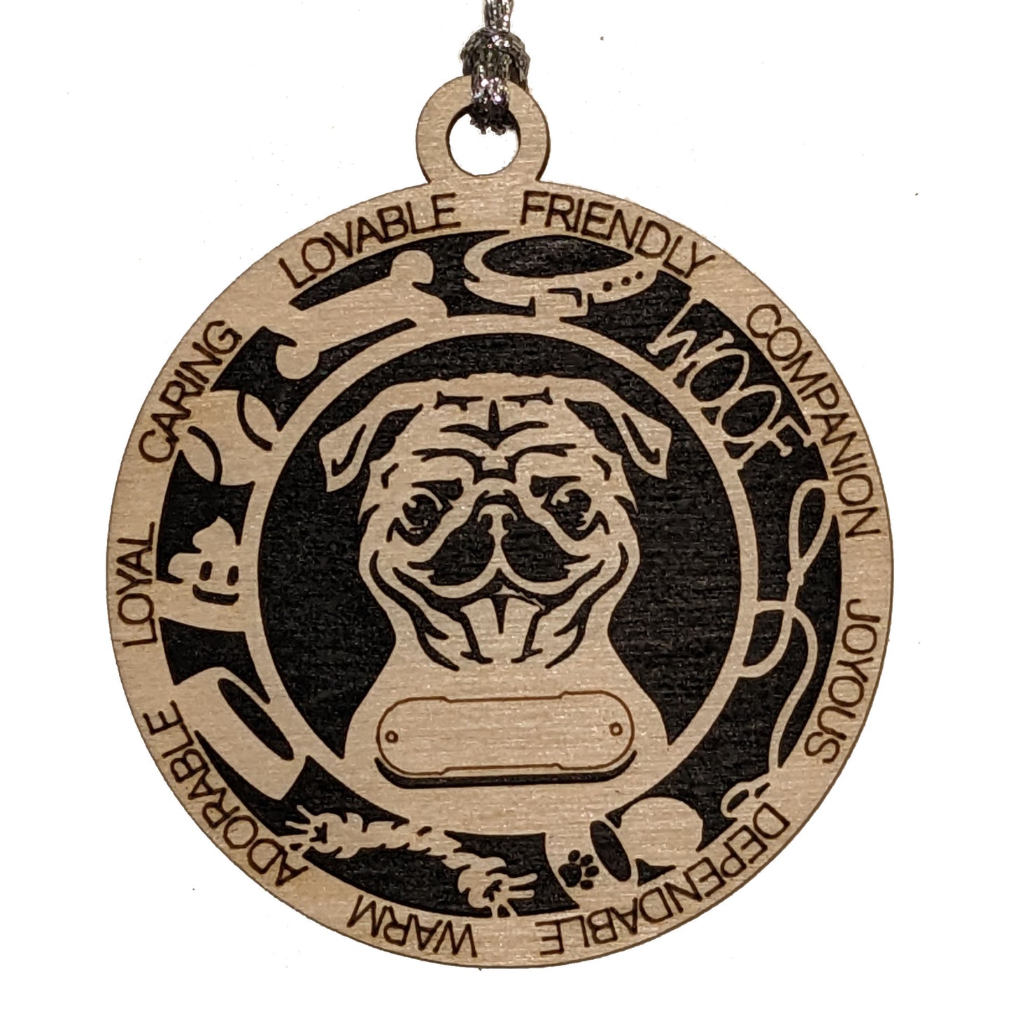 Personalized Puggle Dog Christmas Ornament - 3" Round, 2-Layer Laser Cut Wood - Customizable Name & Text - Handcrafted in USA - Choose Background Color/Print - Perfect Holiday Gift for Dog Lovers