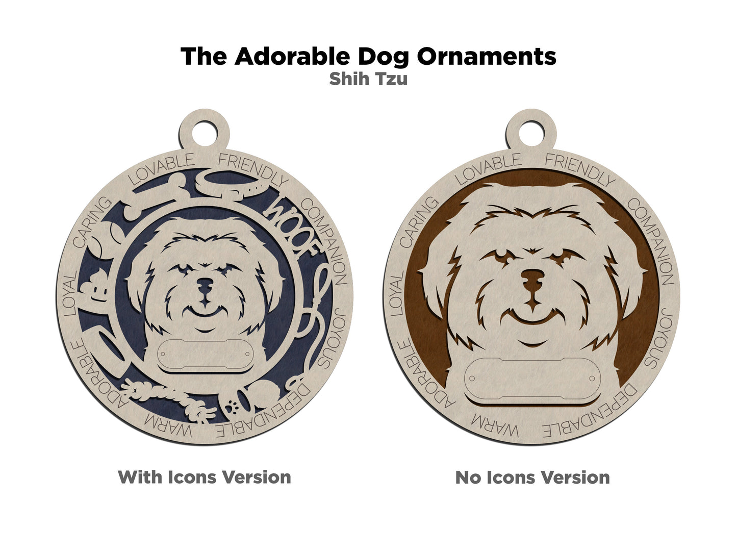 Personalized Shih Tzu Dog Christmas Ornament, 3" Round Laser Cut, 2-Layer Wooden Design, Customizable Name Tag & Text, Handcrafted in USA, Natural Wood & Colorful Background Options, Perfect Gift!