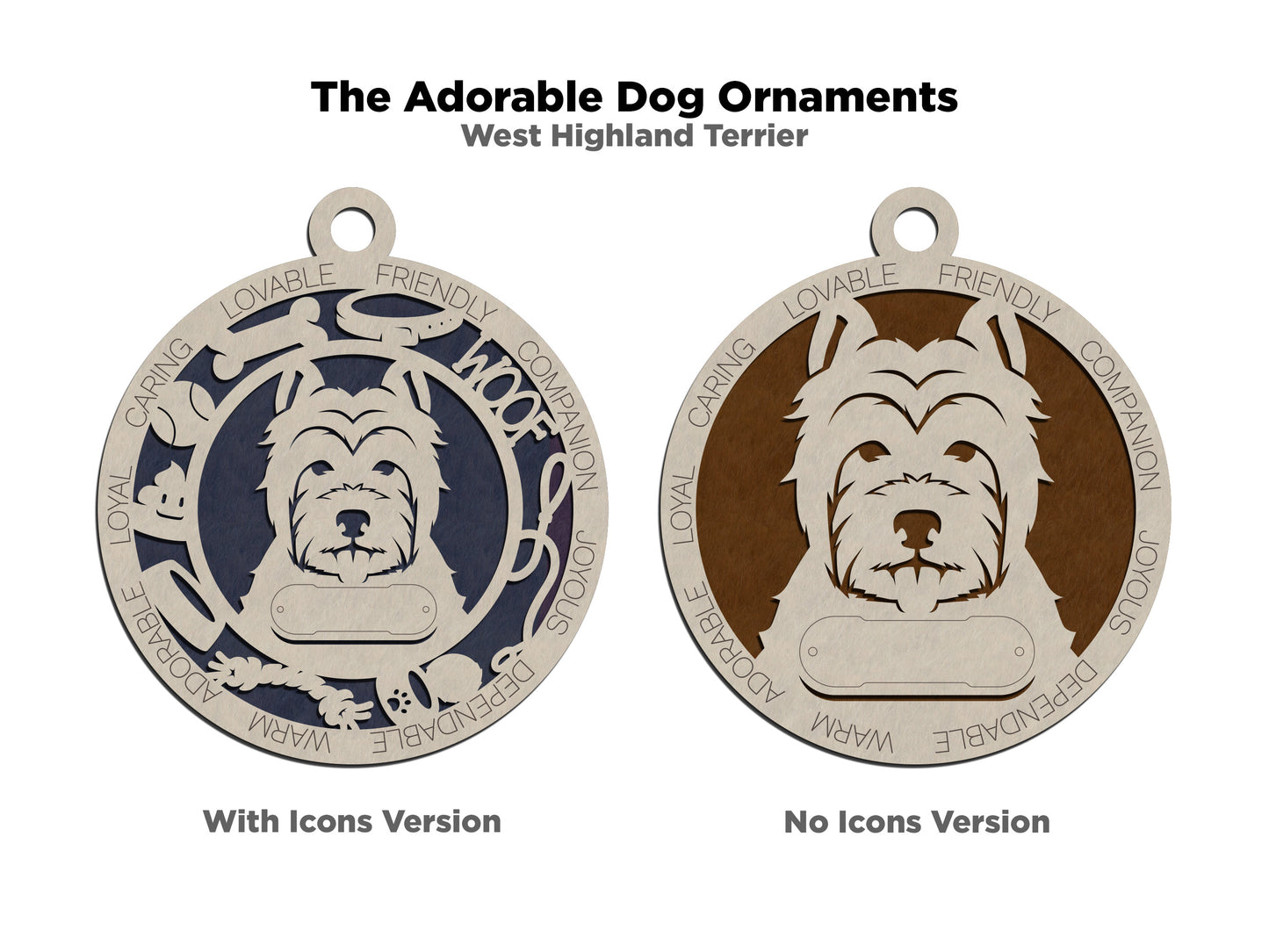 Personalized West Highland Terrier Dog Christmas Ornament, 3" Round, 2-Layer Laser Cut Wood, Customizable Name & Text, Handcrafted in USA, Choose Background Color/Print, Perfect Holiday Gift!