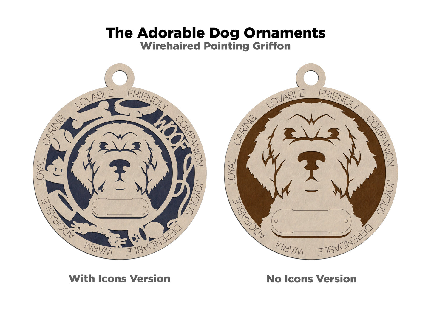 Personalized Wirehair Pointing Griffon Dog Christmas Ornament, 3" Round, 2-Layer Laser Cut Wood, Customizable Name & Text, Handcrafted in USA, Choose Background Color, Perfect Holiday Gift!