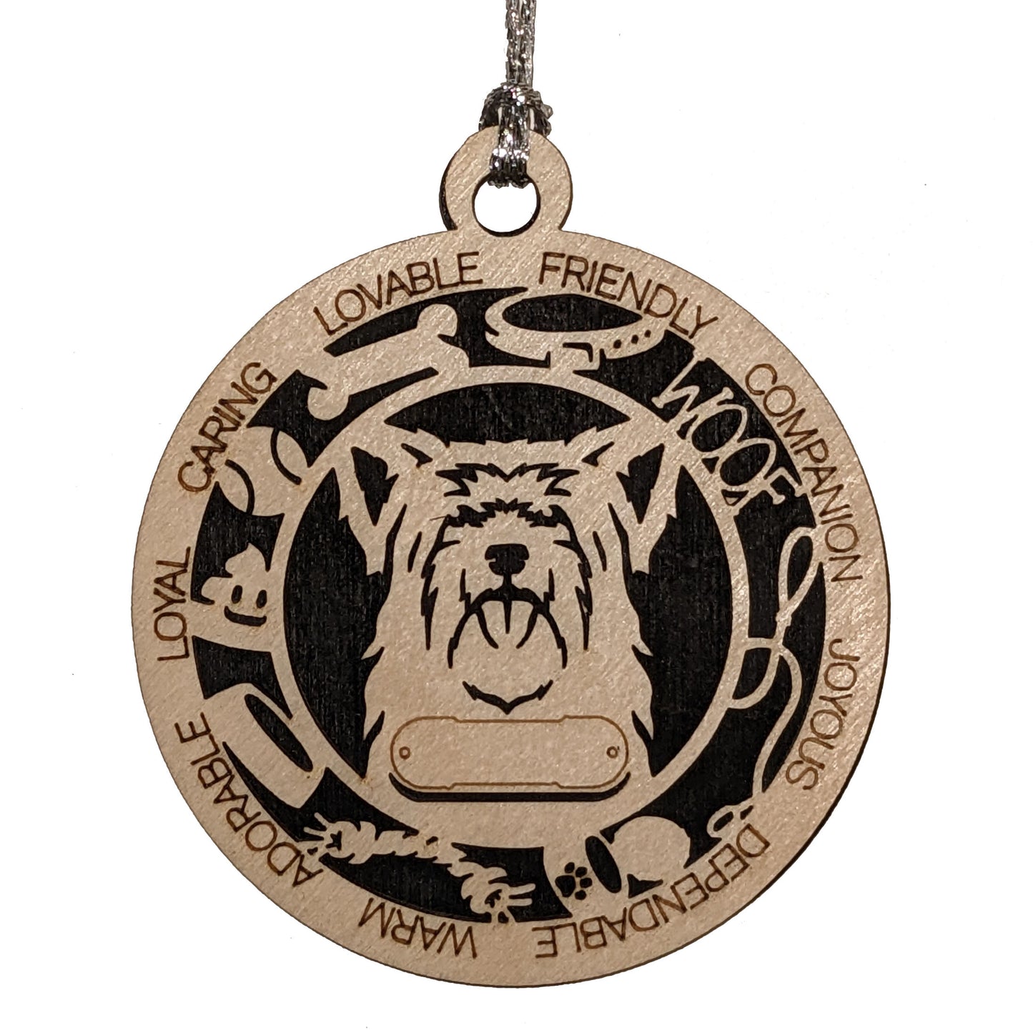 Personalized Longhair Yorkshire Terrier Dog Christmas Ornament, 3" Round, 2-Layer Laser Cut Wood, Customizable Name & Text, Handcrafted in USA, Choose Background Color, Perfect Holiday Gift!