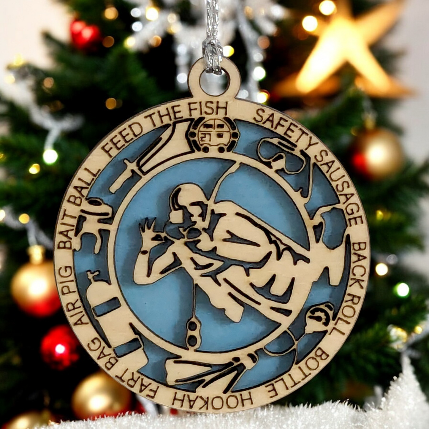 3" Handcrafted Wooden Personalized Scuba Diving Christmas Ornament - Custom Underwater Adventure Holiday Decor
