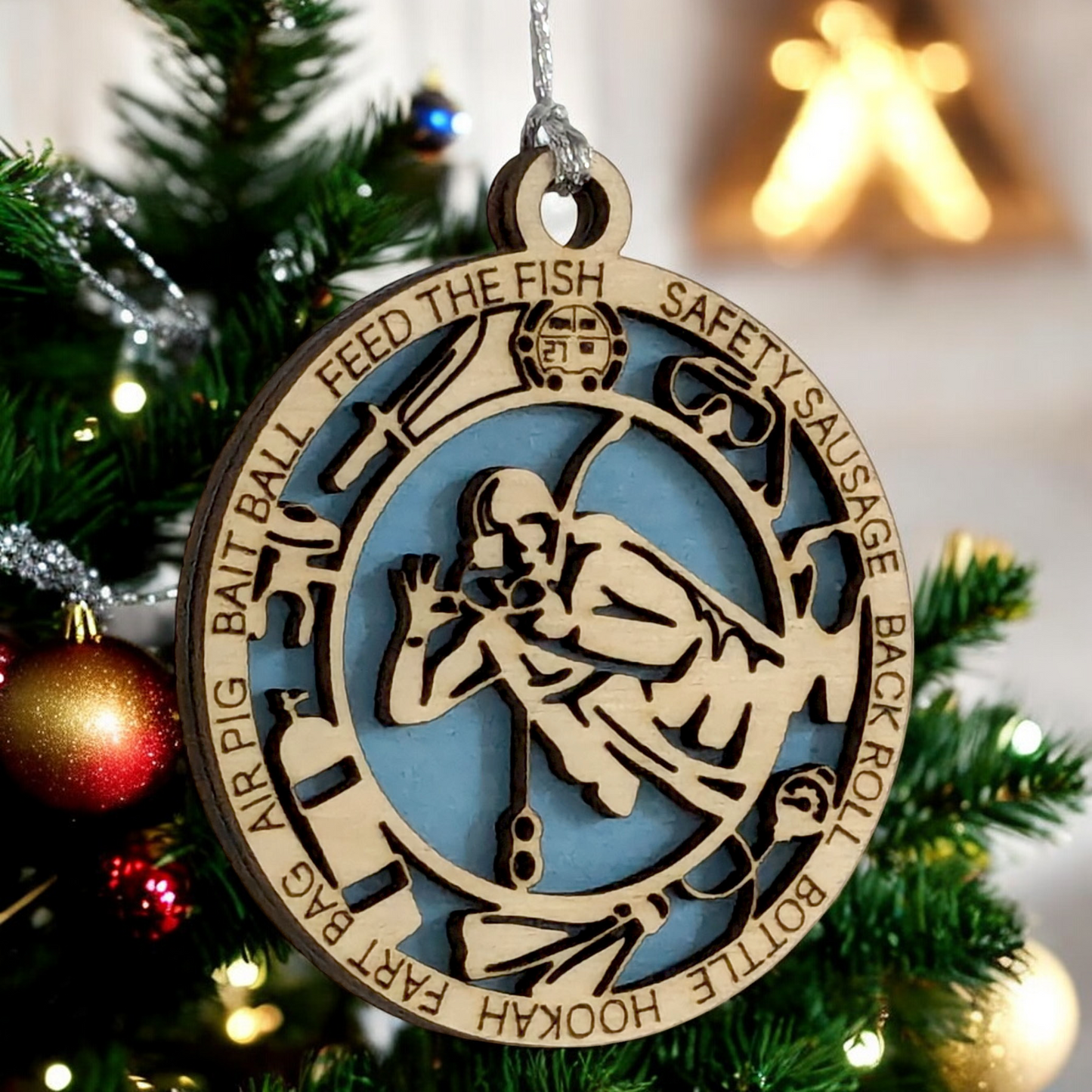 3" Handcrafted Wooden Personalized Scuba Diving Christmas Ornament - Custom Underwater Adventure Holiday Decor