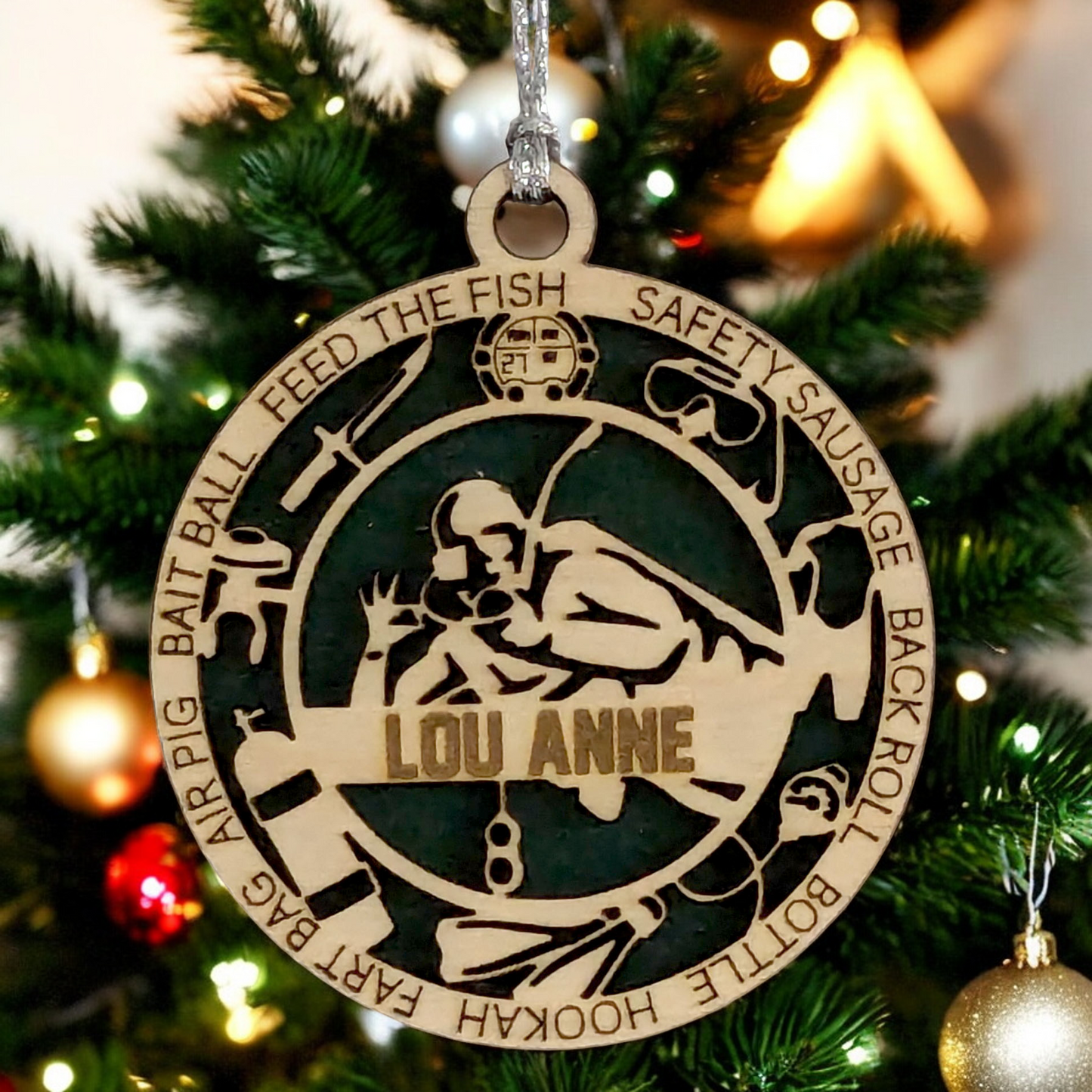 3" Handcrafted Wooden Personalized Scuba Diving Christmas Ornament - Custom Underwater Adventure Holiday Decor