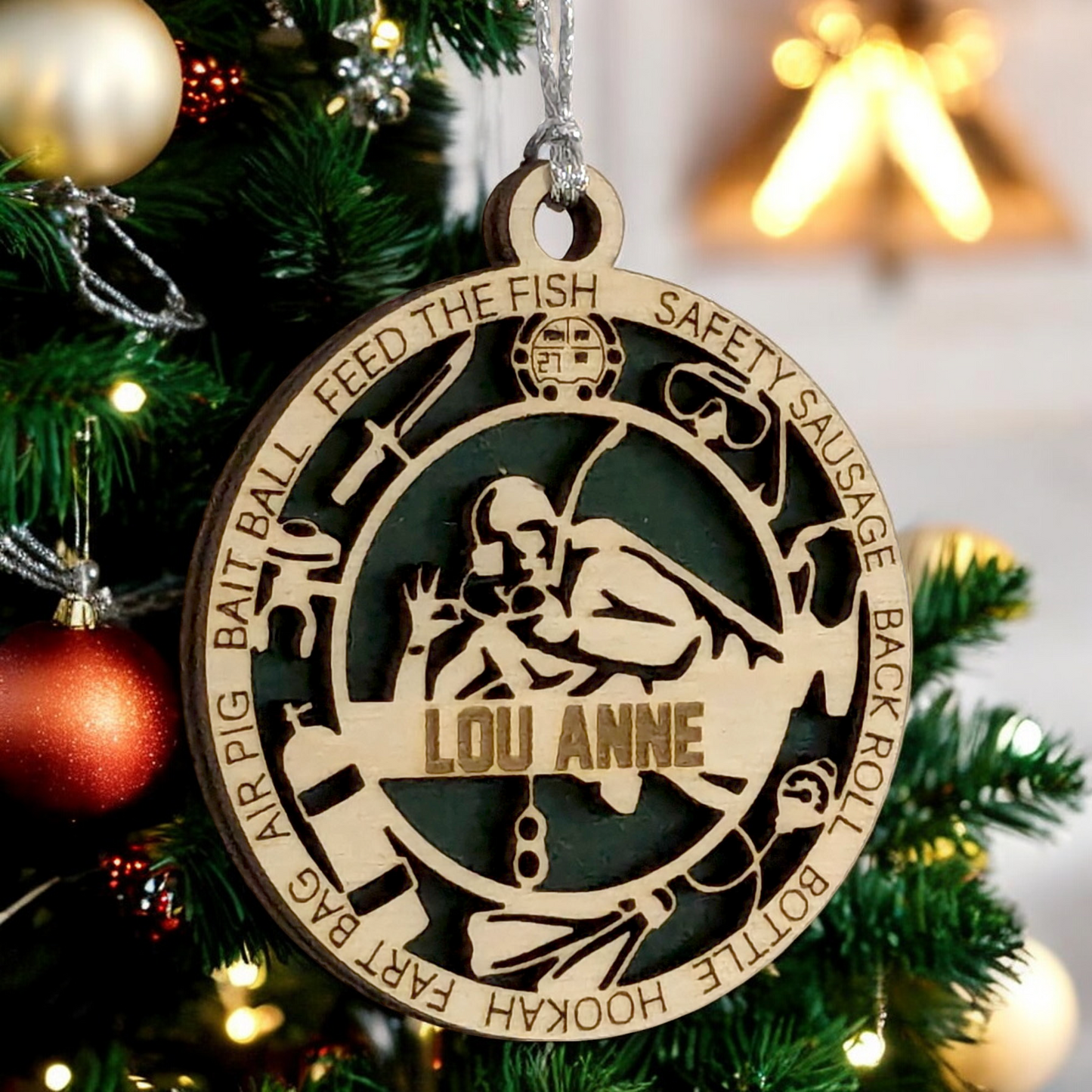 3" Handcrafted Wooden Personalized Scuba Diving Christmas Ornament - Custom Underwater Adventure Holiday Decor