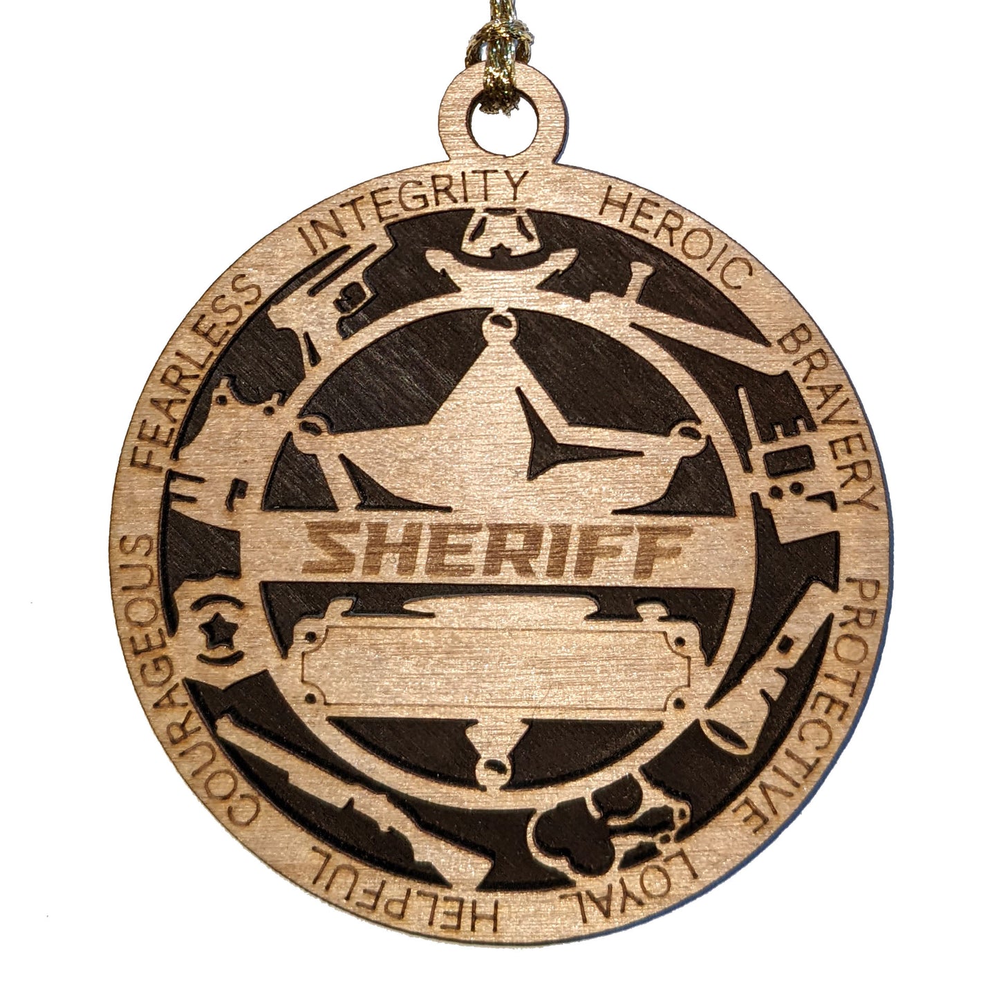 3" Personalized Sheriff Christmas Ornament - Handcrafted Wooden Decoration with Solid Background