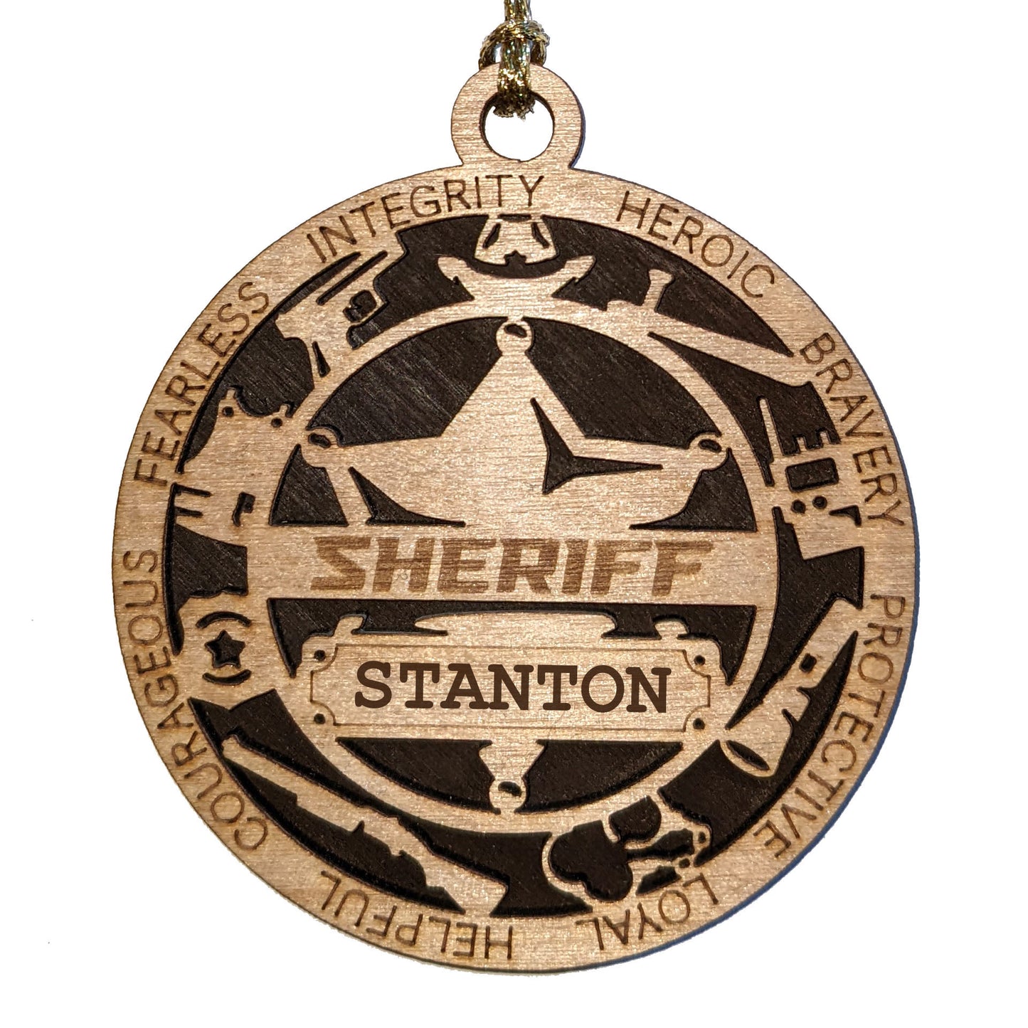 3" Personalized Sheriff Christmas Ornament - Handcrafted Wooden Decoration with Solid Background