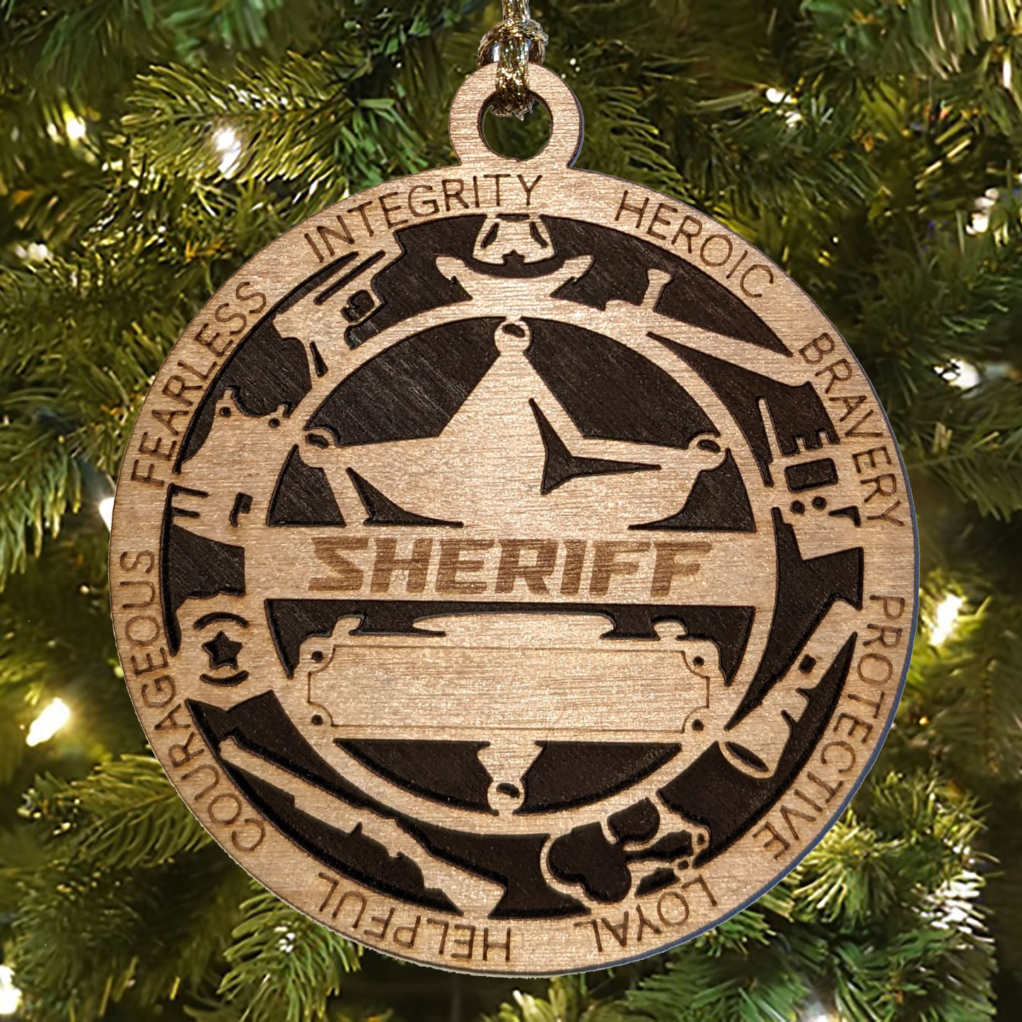 3" Personalized Sheriff Christmas Ornament - Handcrafted Wooden Decoration with Solid Background