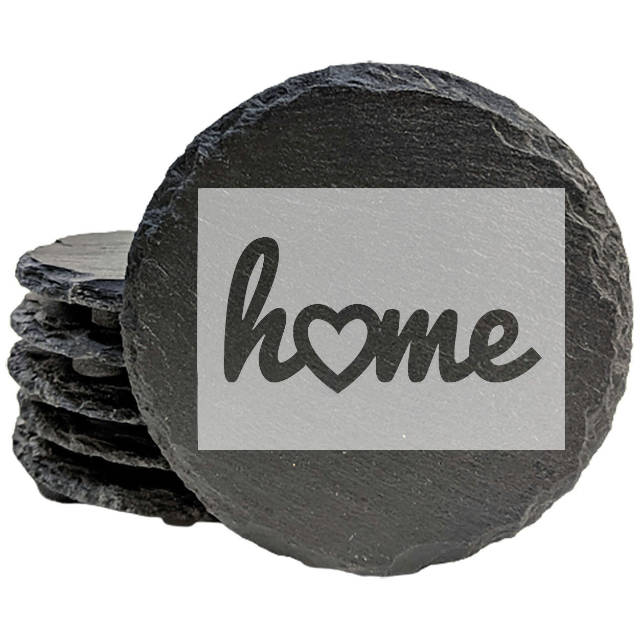 Rustic Slate Coasters Set of 4, Round 4" with Colorado 'Home' Heart Design, Perfect for Holidays, Birthdays, Housewarming, She-Shed, Man Cave, Made in Oregon, USA, , Natural Edge