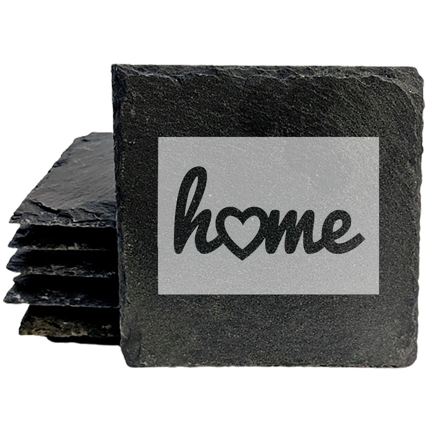 Rustic Slate Coasters Set of 4, Round 4" with Colorado 'Home' Heart Design, Perfect for Holidays, Birthdays, Housewarming, She-Shed, Man Cave, Made in Oregon, USA, , Natural Edge