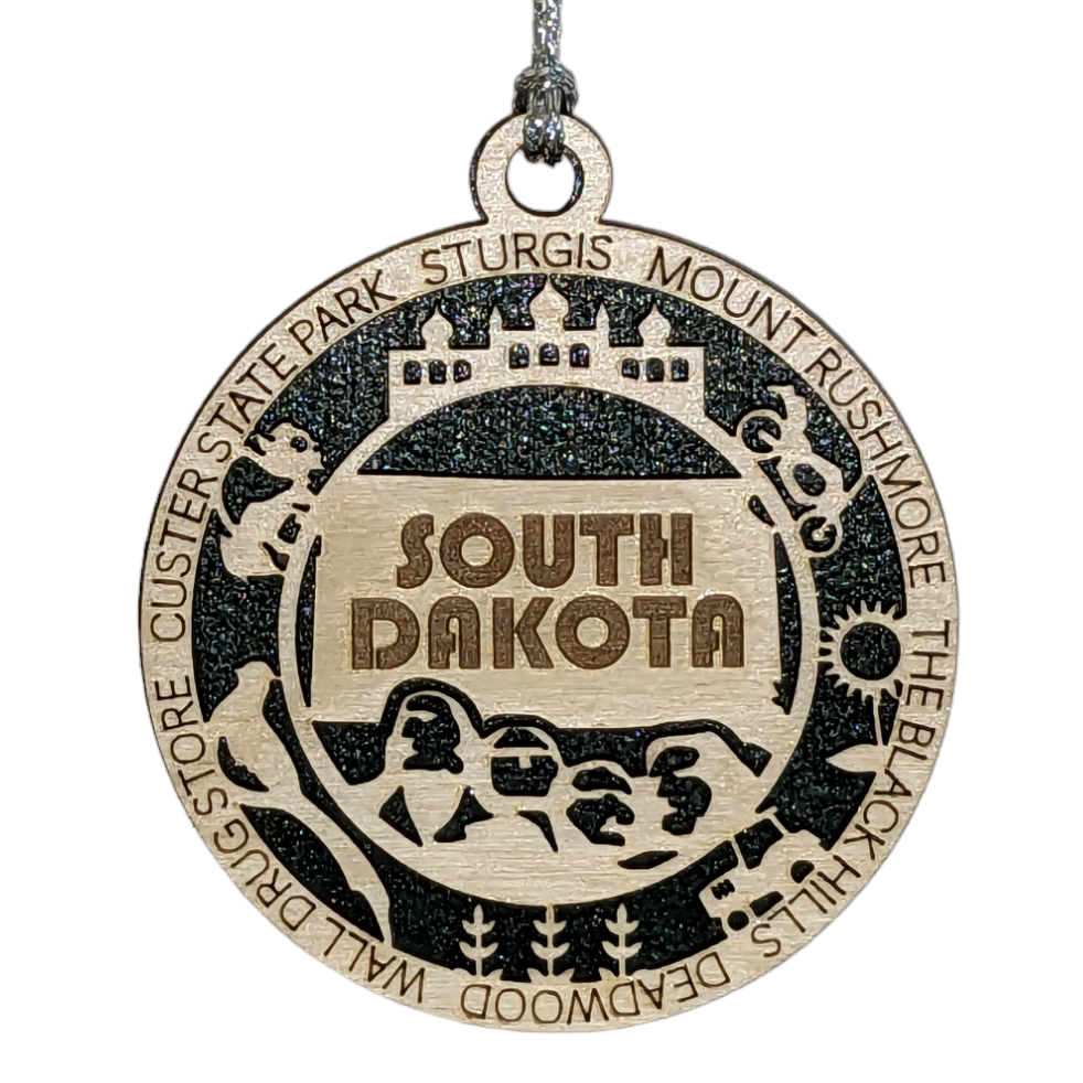 South Dakota State Pride 3D Wood Laser Cut Ornament: Featuring Iconic South Dakota Symbols and Custom Background Colors