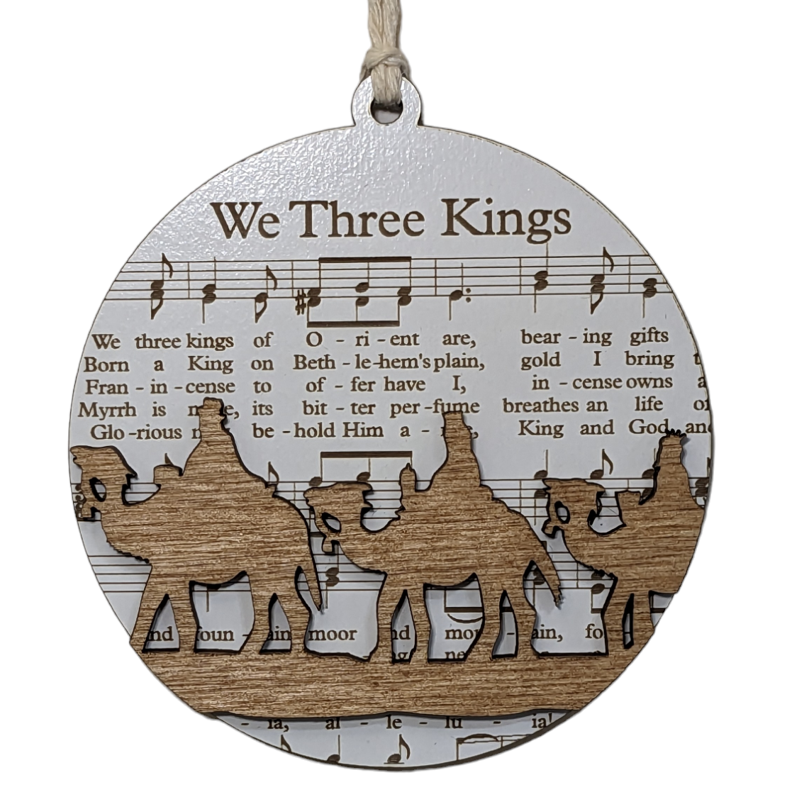 3.5" Laser-Engraved Christmas Ornament - We Three Kings Sheet Music Holiday Decoration