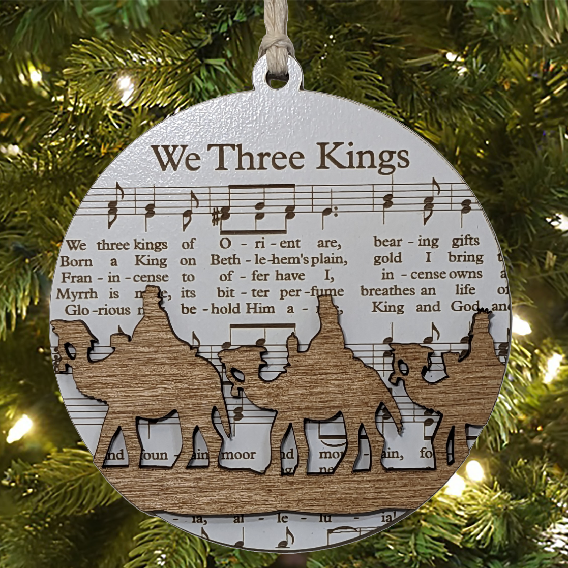 3.5" Laser-Engraved Christmas Ornament - We Three Kings Sheet Music Holiday Decoration