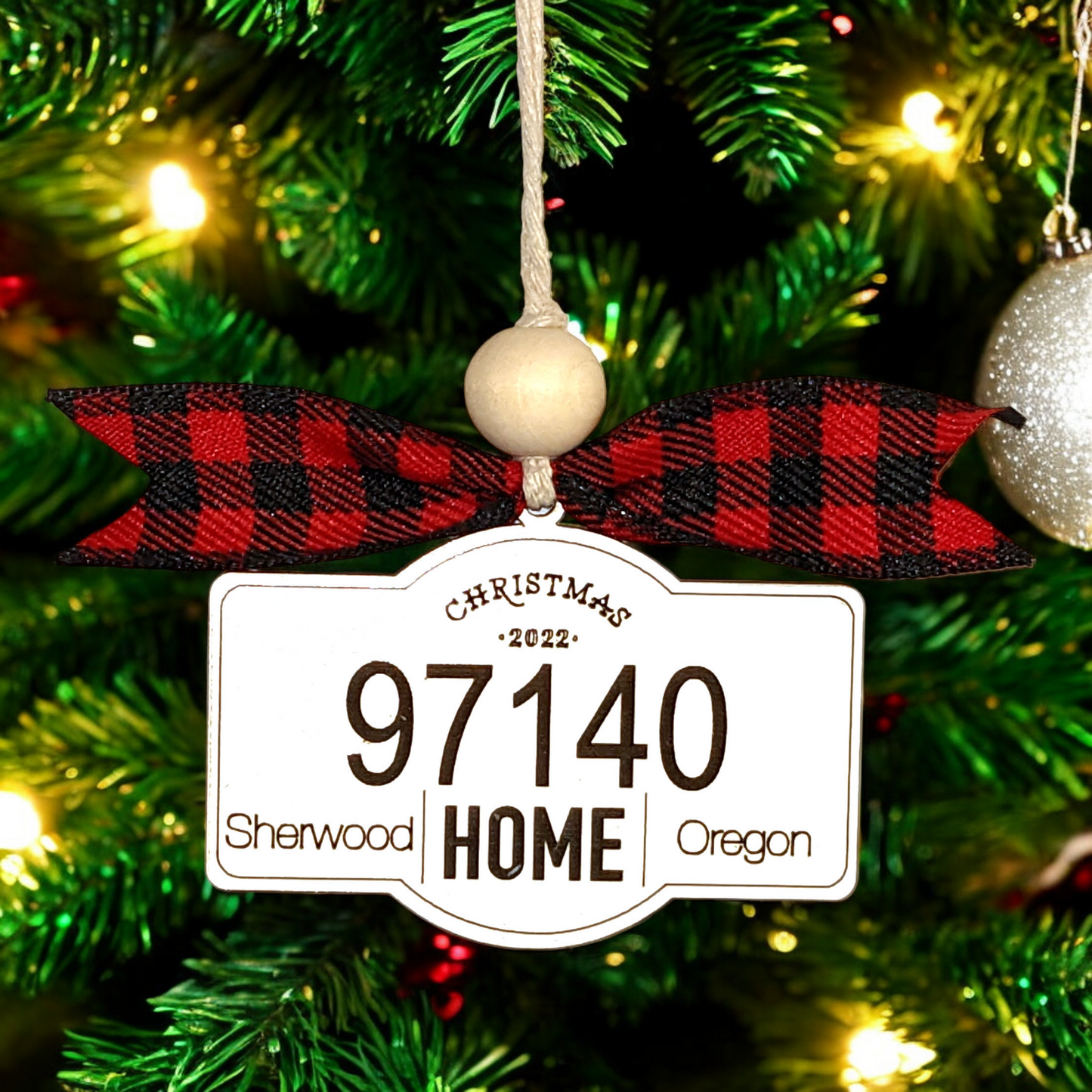 Customized 3" Laser Engraved Home Zip Code Ornament | City, State | Choose Ribbon Pattern | Made in the USA