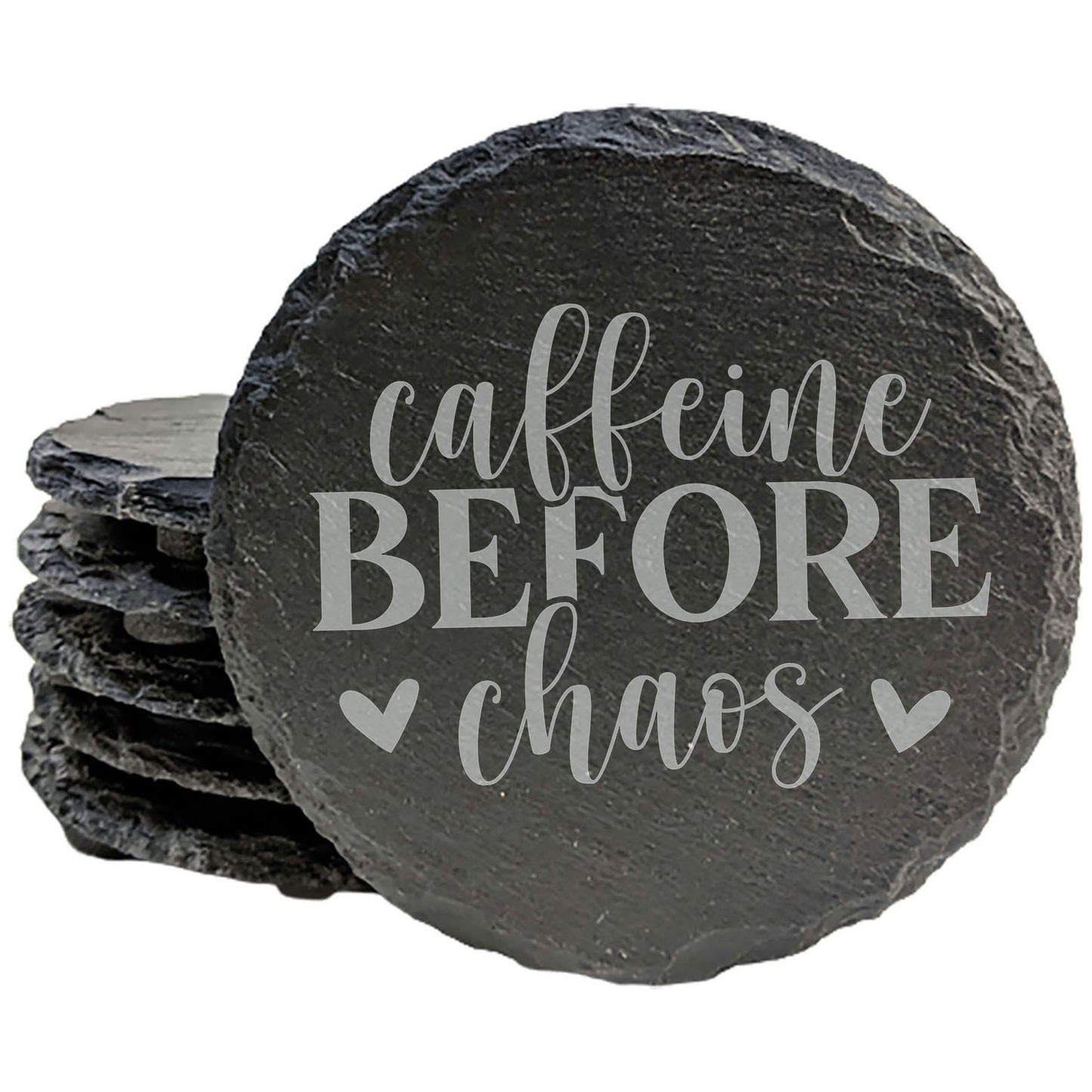 Start Your Day Strong: Motivational "Caffeine Before Chaos" Slate Coasters