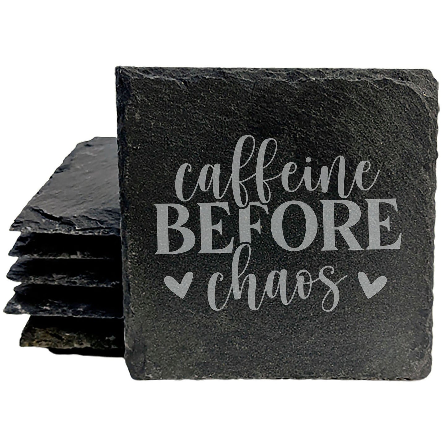 Start Your Day Strong: Motivational "Caffeine Before Chaos" Slate Coasters