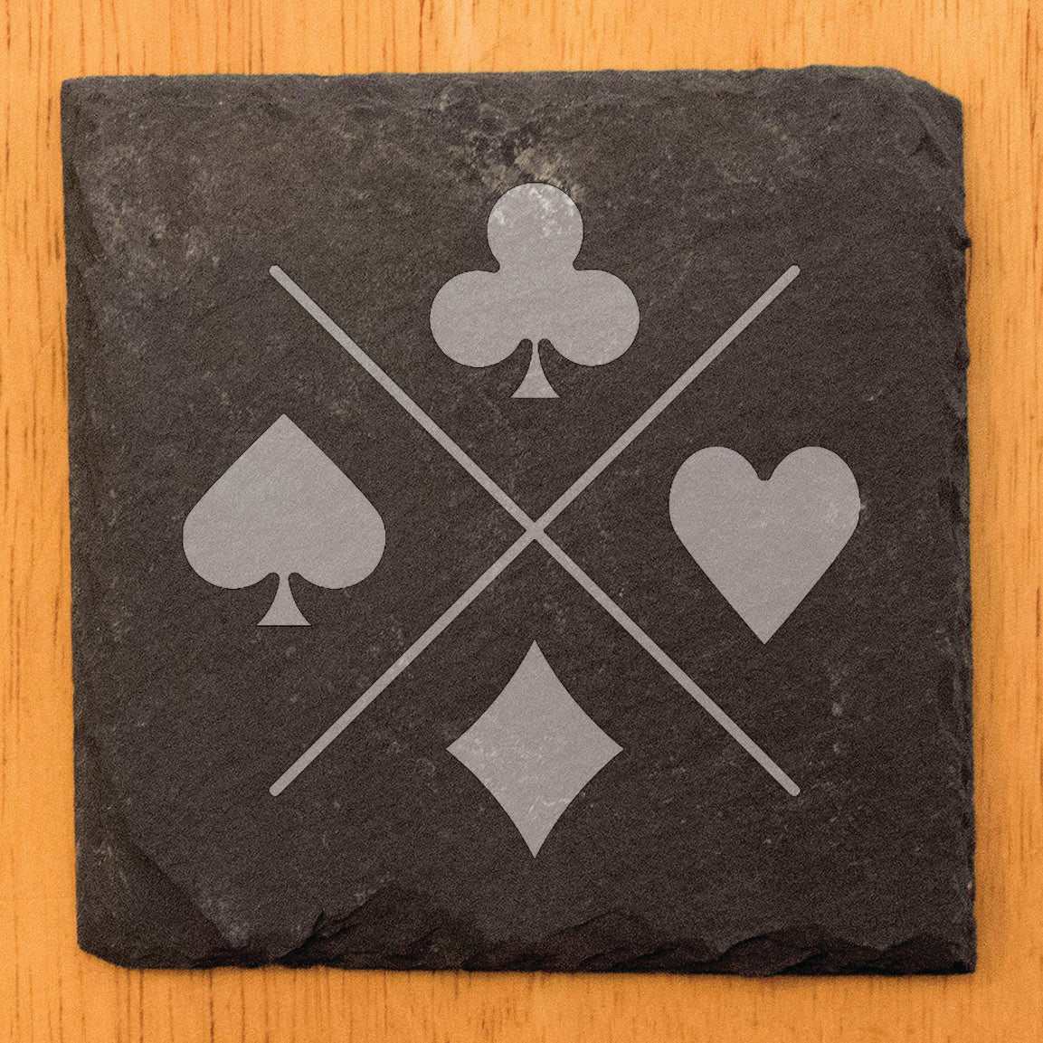 Timeless Elegance: Coasters with Laser-Etched Card Suit Design