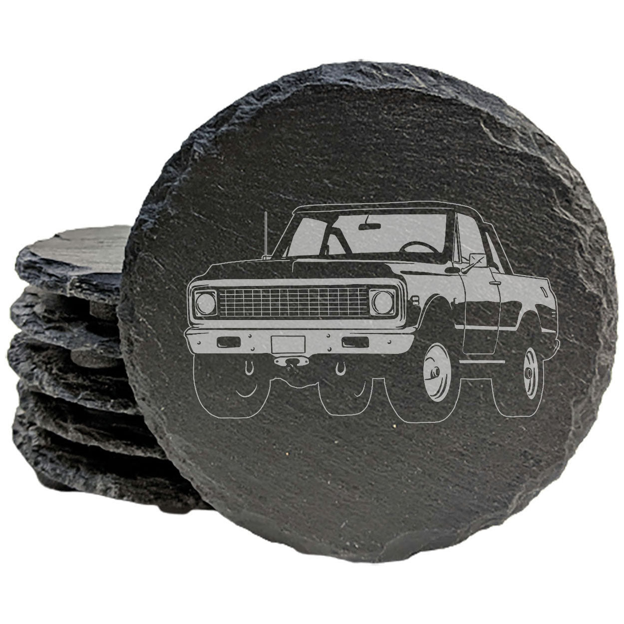 Rustic Slate Coasters Set - Laser Etched 1971 Chevy K5 Blazer Design | Protect Surfaces, Unique Home Decor