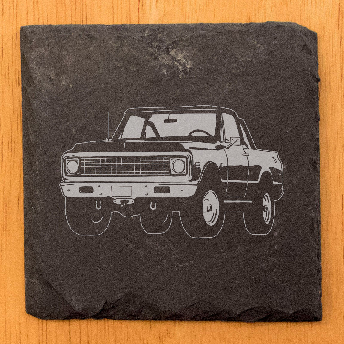 Rustic Slate Coasters Set - Laser Etched 1971 Chevy K5 Blazer Design | Protect Surfaces, Unique Home Decor