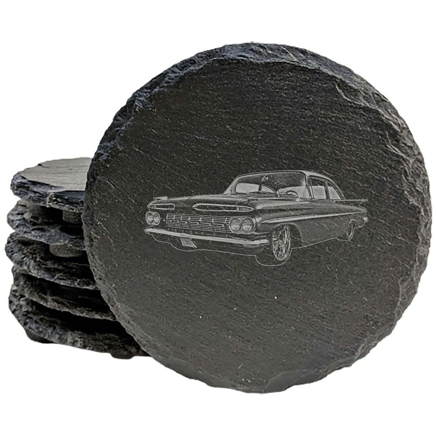 Cruisin' in Style: 1959 Chevy Impala Laser-Etched Coasters