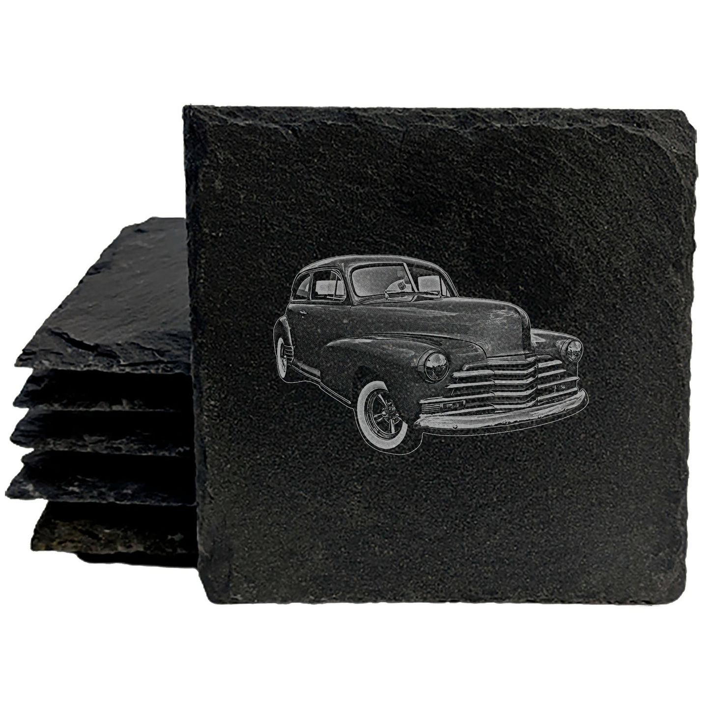 Art Deco Delight: 1940s Chevy Stylemaster Laser-Etched Coasters