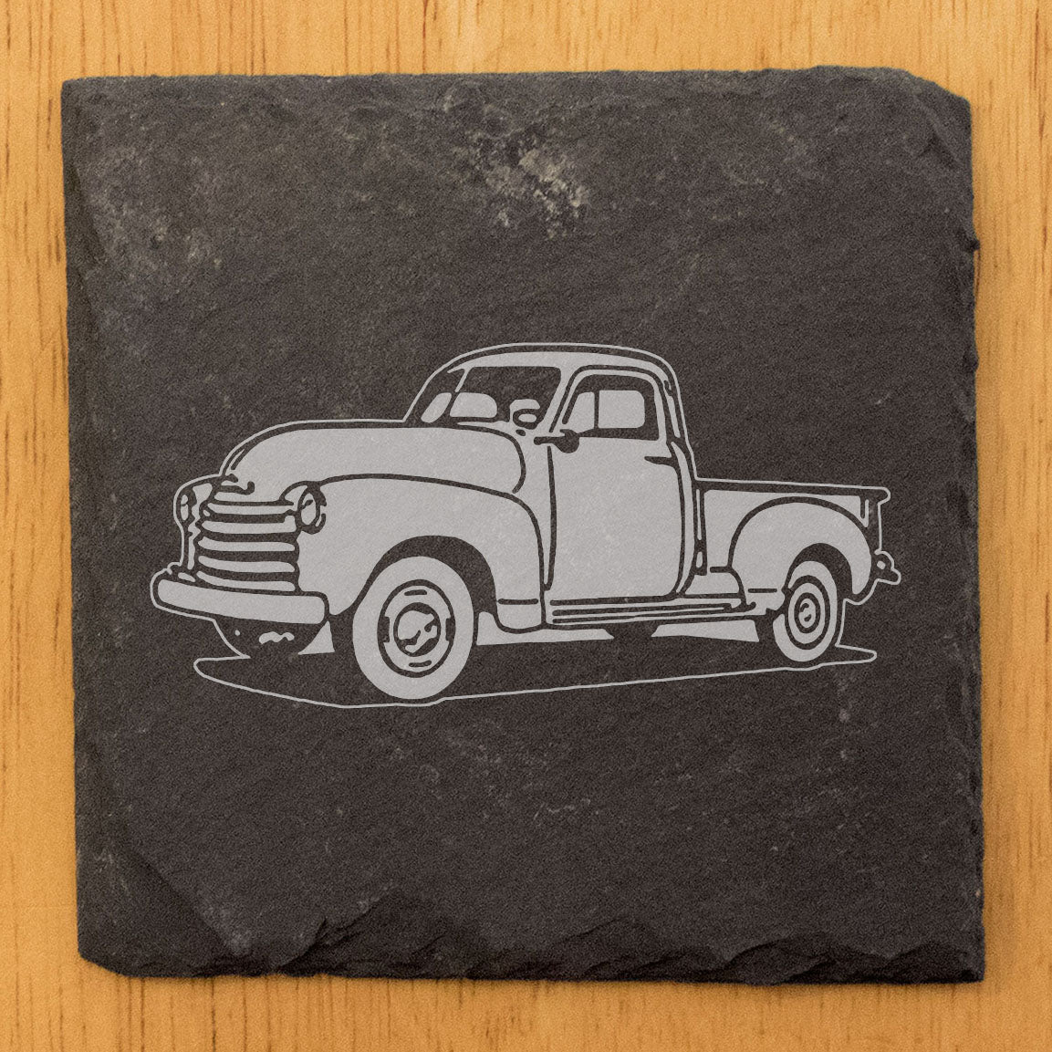 Rustic Slate Coasters Set with Laser-Etched Classic Chevy Truck Design - Home Decor Drink Mats