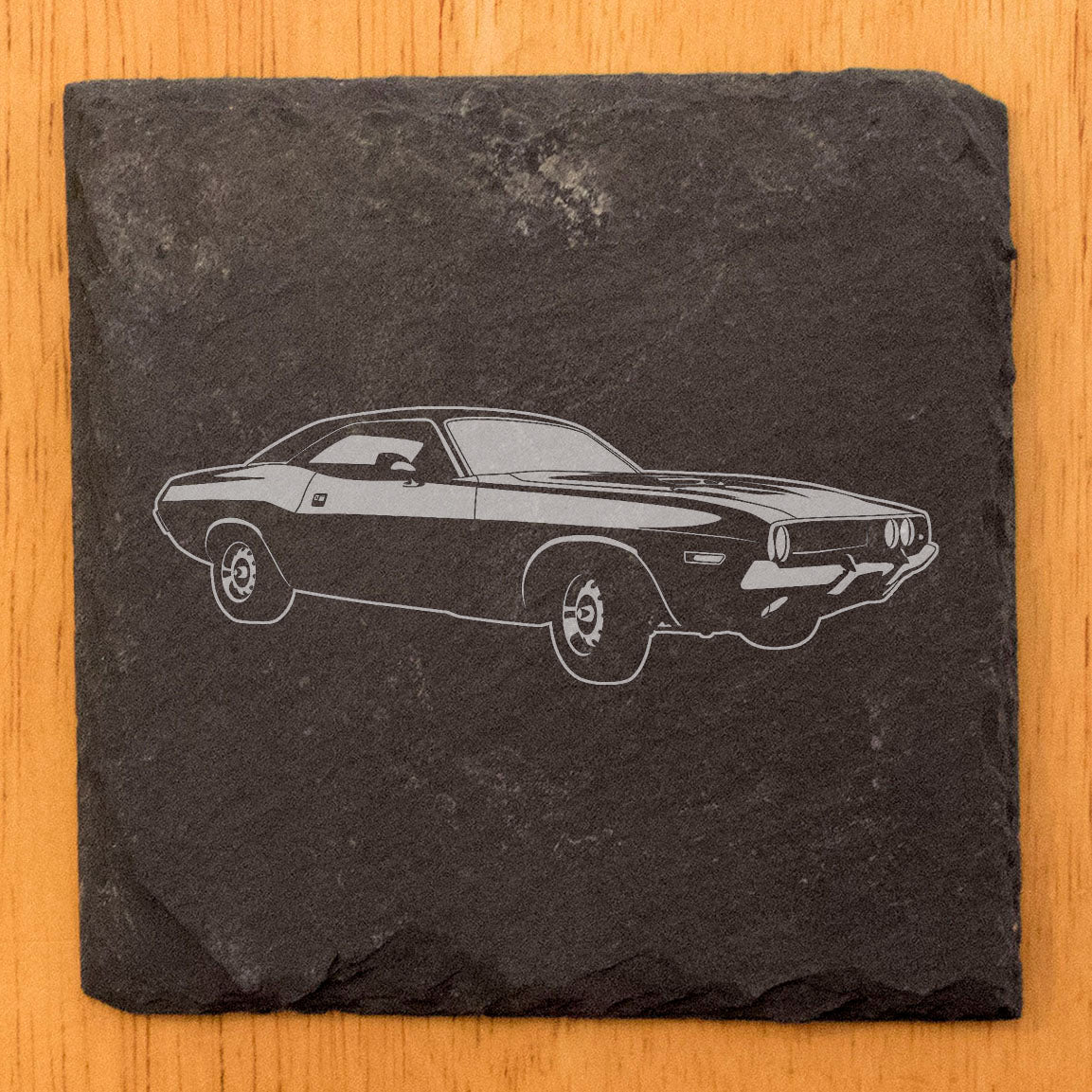 Rustic Slate Coasters Set with Laser-Etched Classic Muscle Car Design - Stylish Drink Coasters for Home Decor and Car Enthusiasts