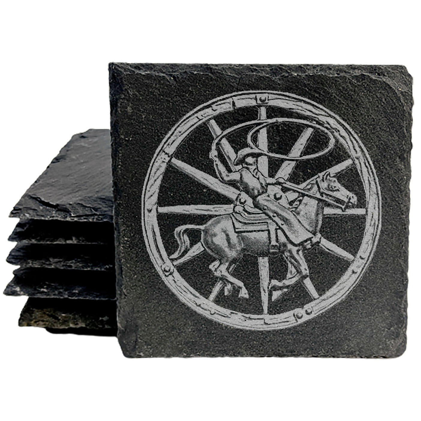 Durable & Stylish: Cowboy on Horseback Slate Coasters - Perfect for Everyday Use