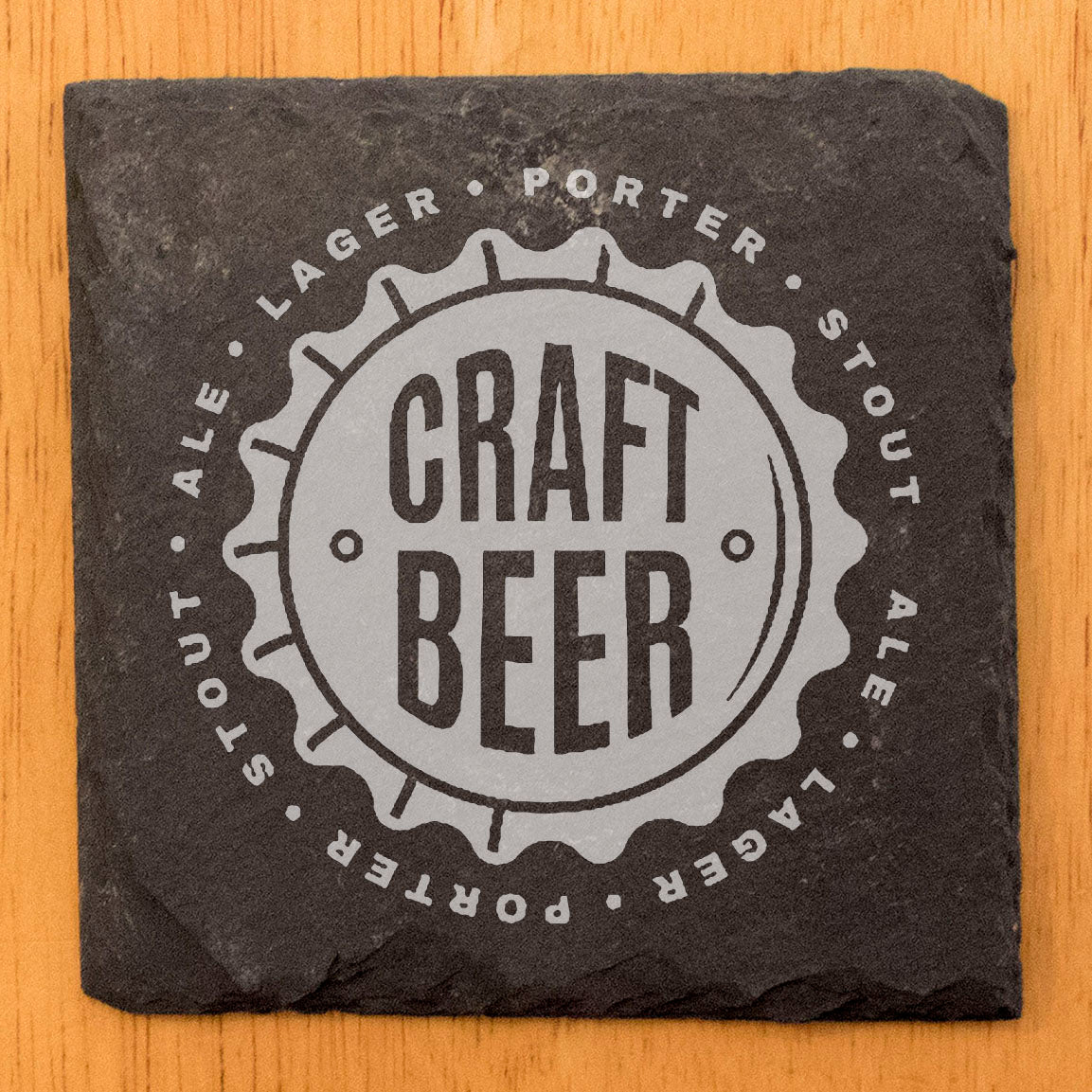 Level Up Your Craft Beer Game: Laser-Etched Slate Coasters with Bottle Cap Design